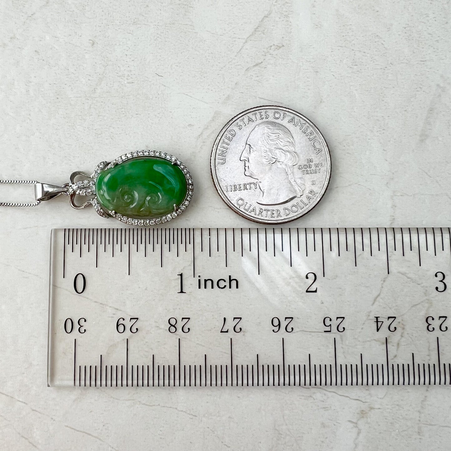 Jadeite Jade Lucky Ruyi Sterling Silver Pendant Hand Carved Necklace, ZYF-1221-1646196330 - AriaDesignCollection