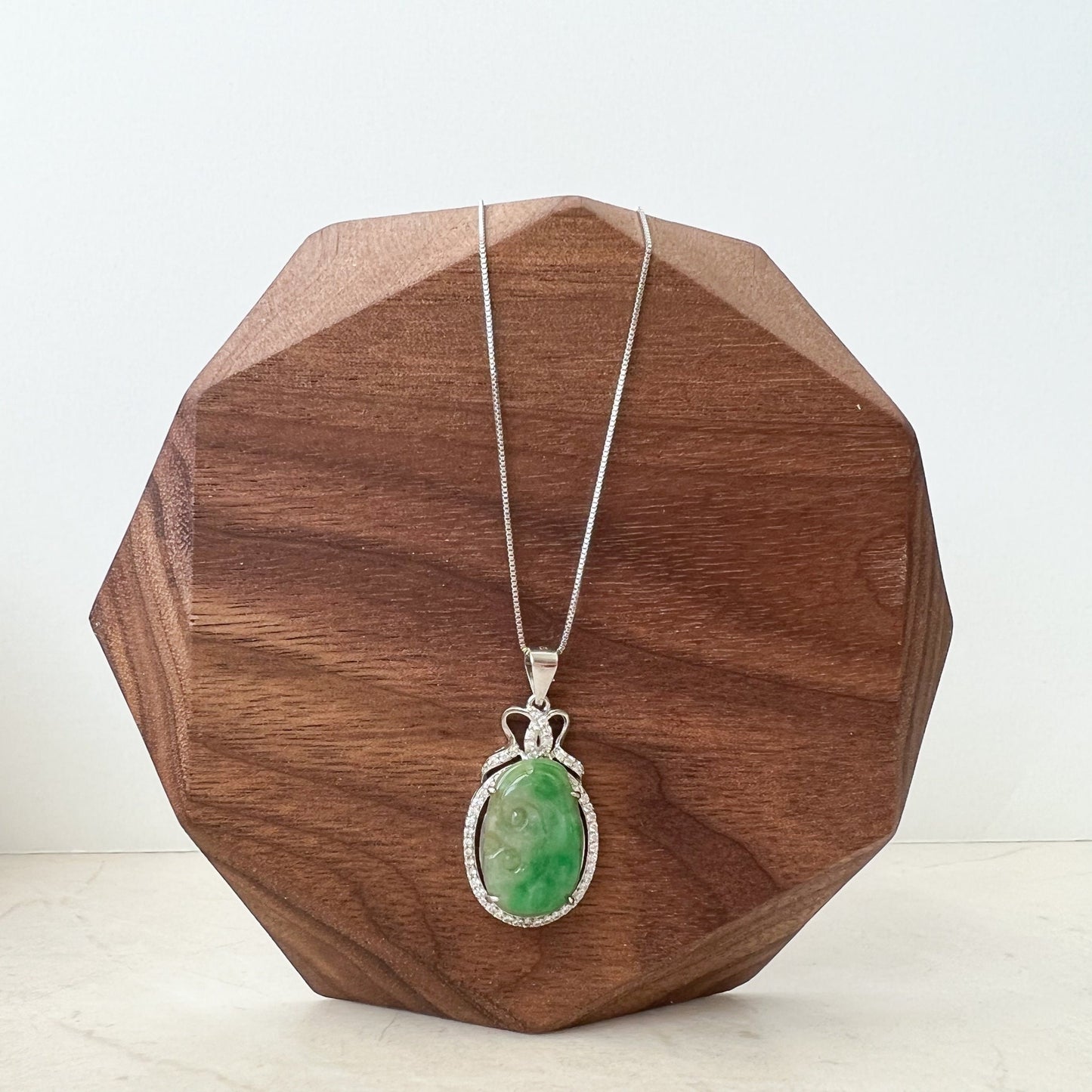 Jadeite Jade Lucky Ruyi Sterling Silver Pendant Hand Carved Necklace, ZYF-1221-1646196330 - AriaDesignCollection