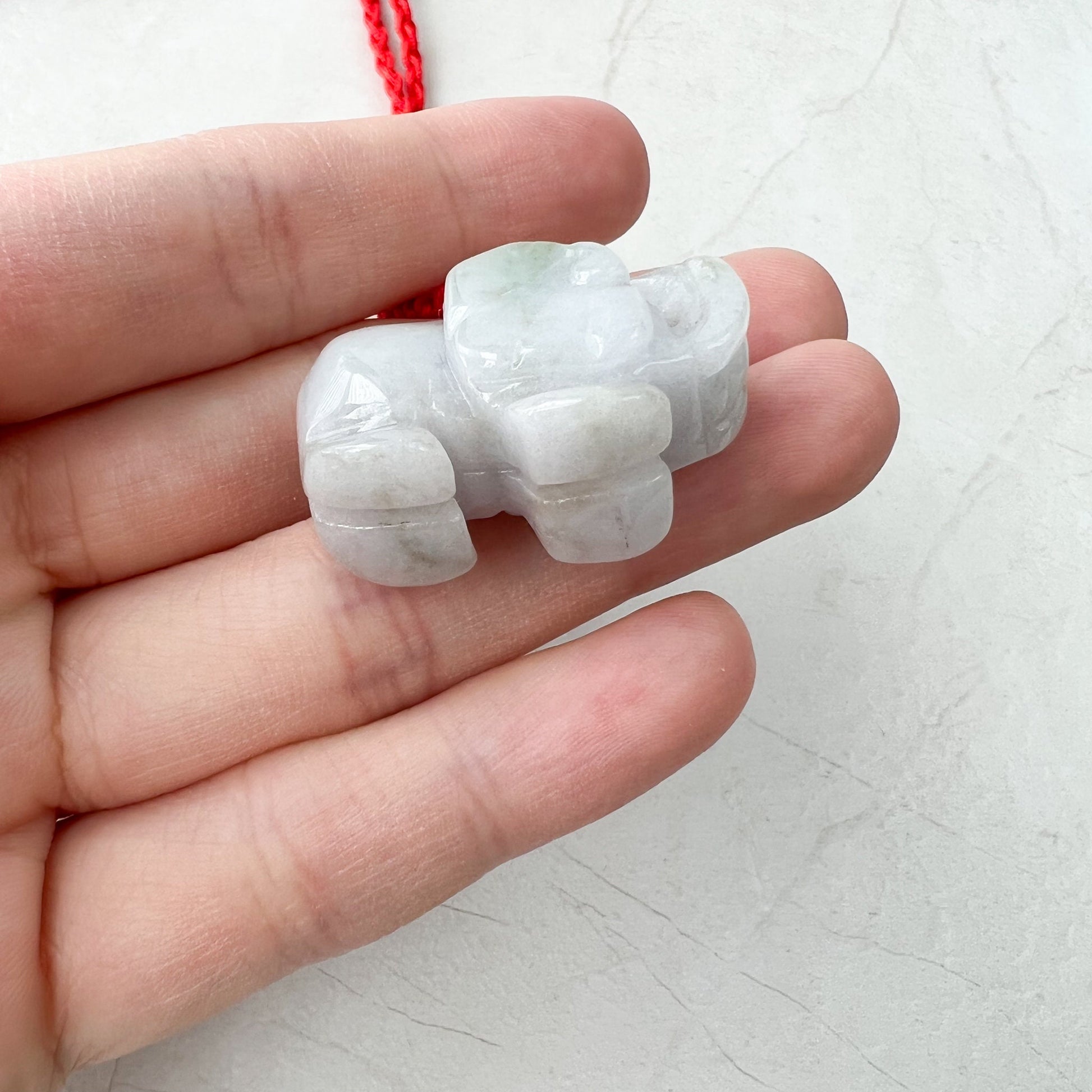 Jadeite Jade Elephant, Light White-Gray, Light Purple Carved Necklace, YW-0110-1646545346 - AriaDesignCollection