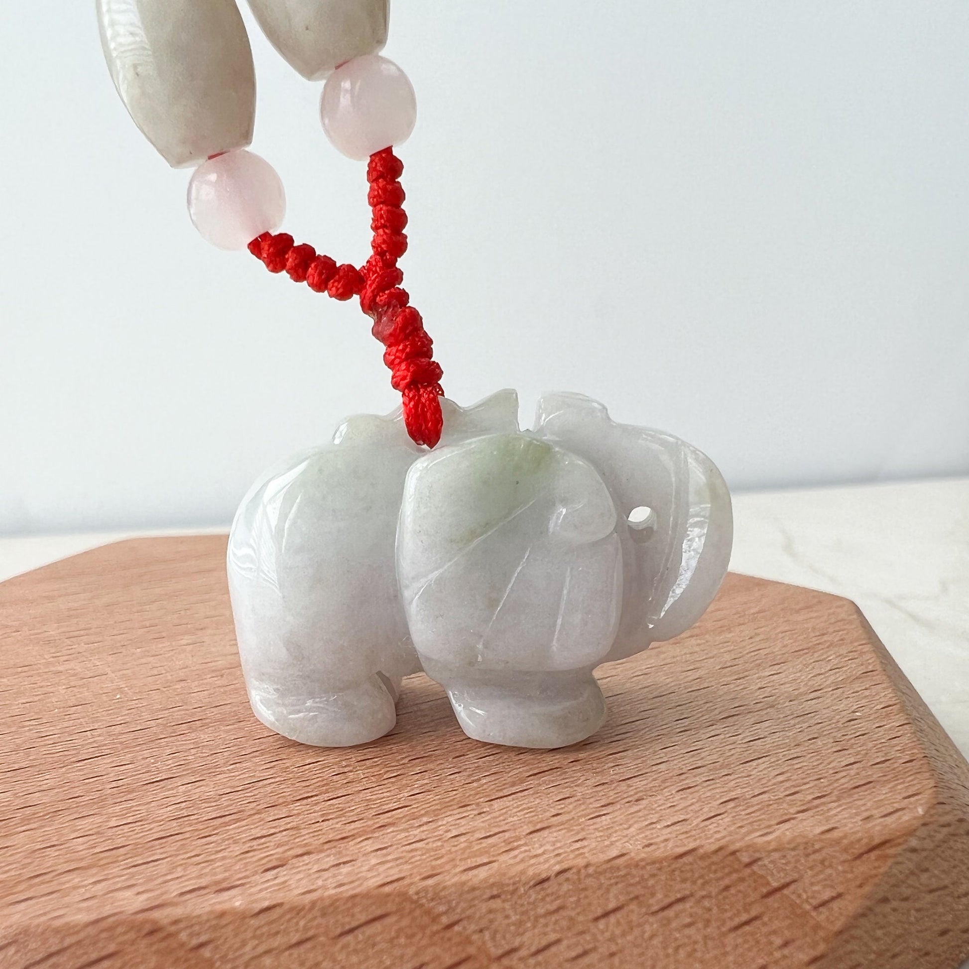 Jadeite Jade Elephant, Light White-Gray, Light Purple Carved Necklace, YW-0110-1646545346 - AriaDesignCollection