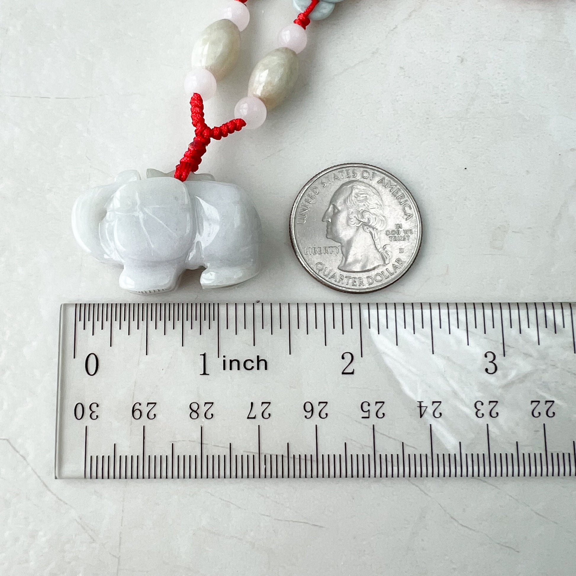 Jadeite Jade Elephant, Light White-Gray, Light Purple Carved Necklace, YW-0110-1646545346 - AriaDesignCollection