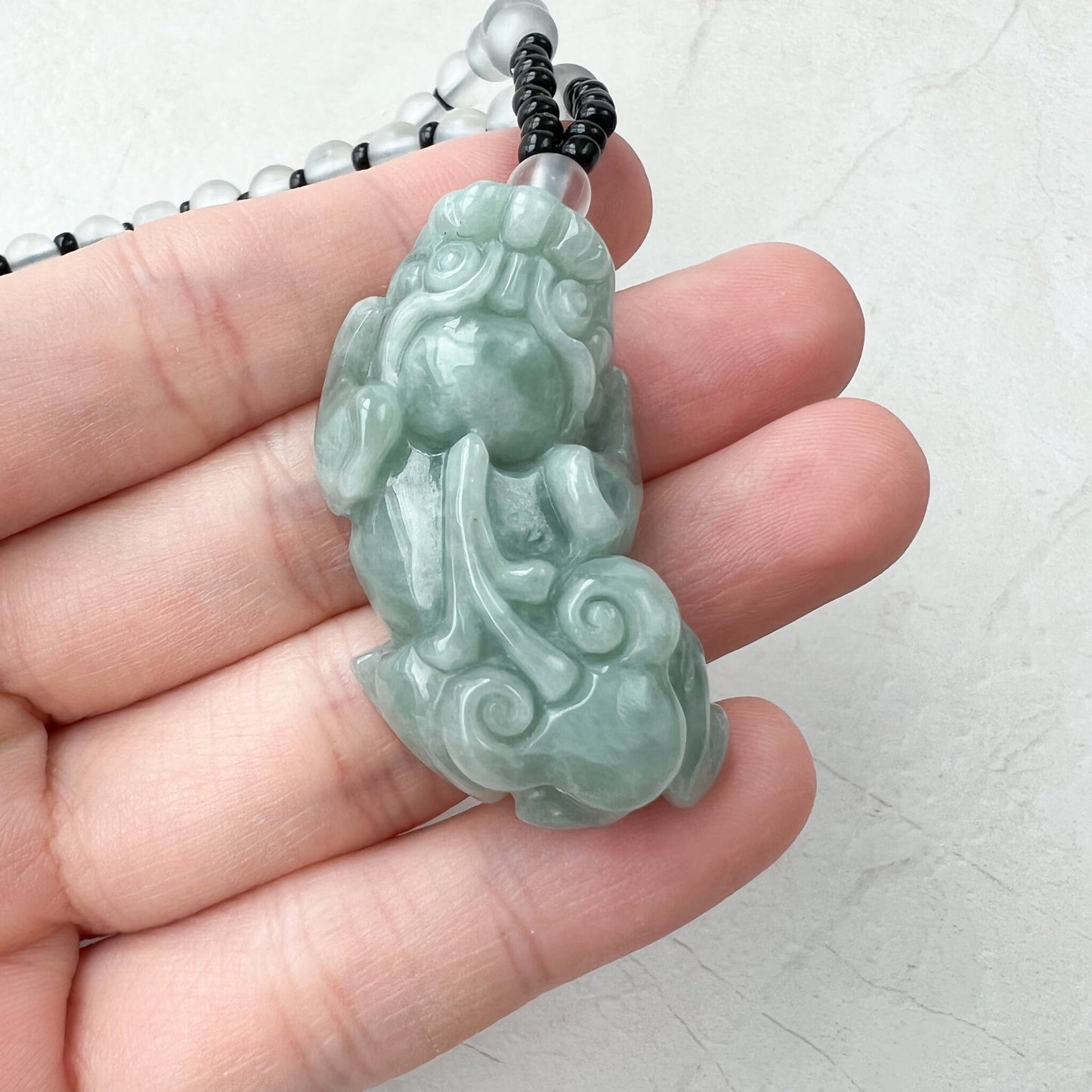 Green Jadeite Jade Dragon Pixiu Pi Xiu, Han Tu, Dragon Chinese Carved Pendant, YJ-1221-0268500 - AriaDesignCollection
