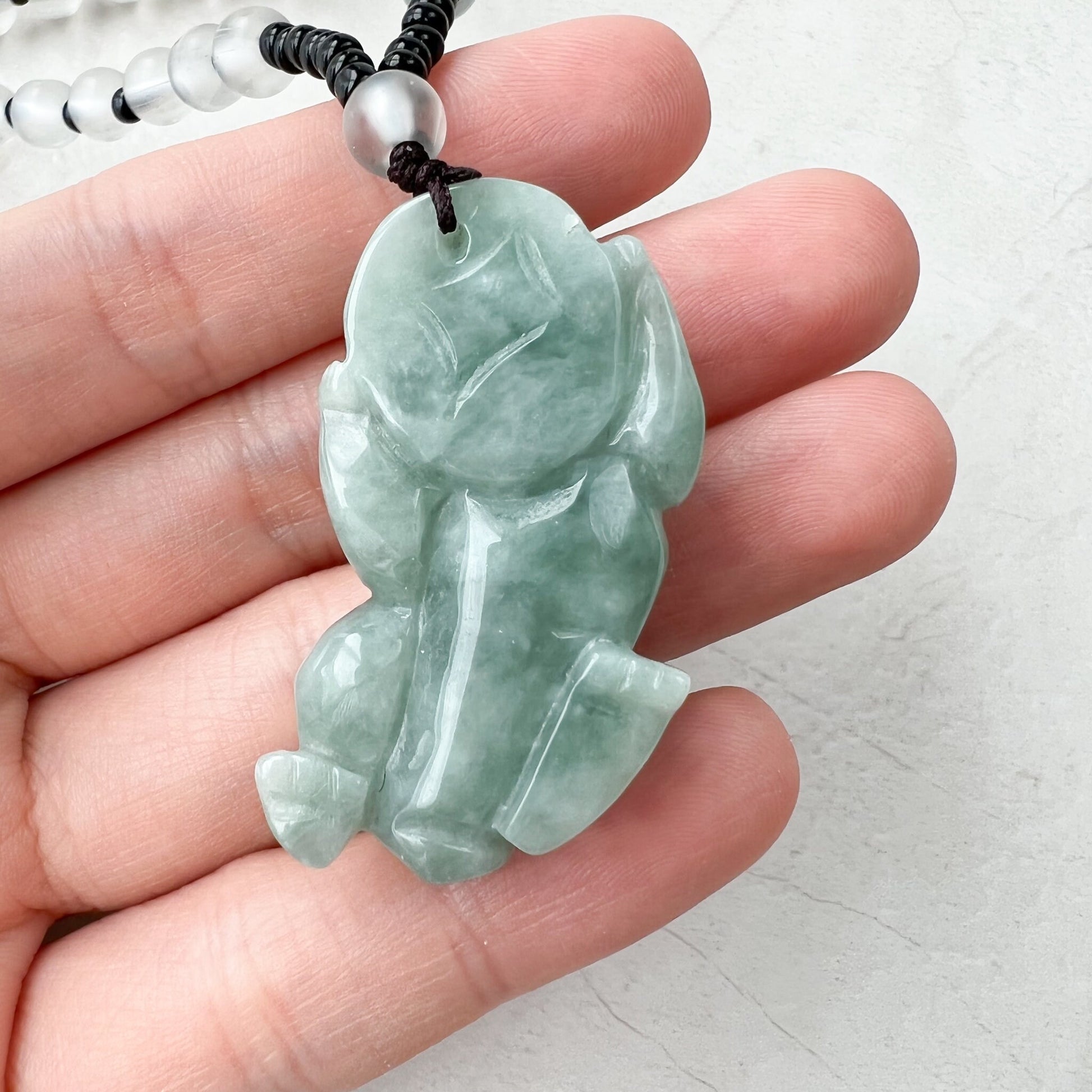 Green Jadeite Jade Dragon Pixiu Pi Xiu, Han Tu, Dragon Chinese Carved Pendant, YJ-1221-0268500 - AriaDesignCollection