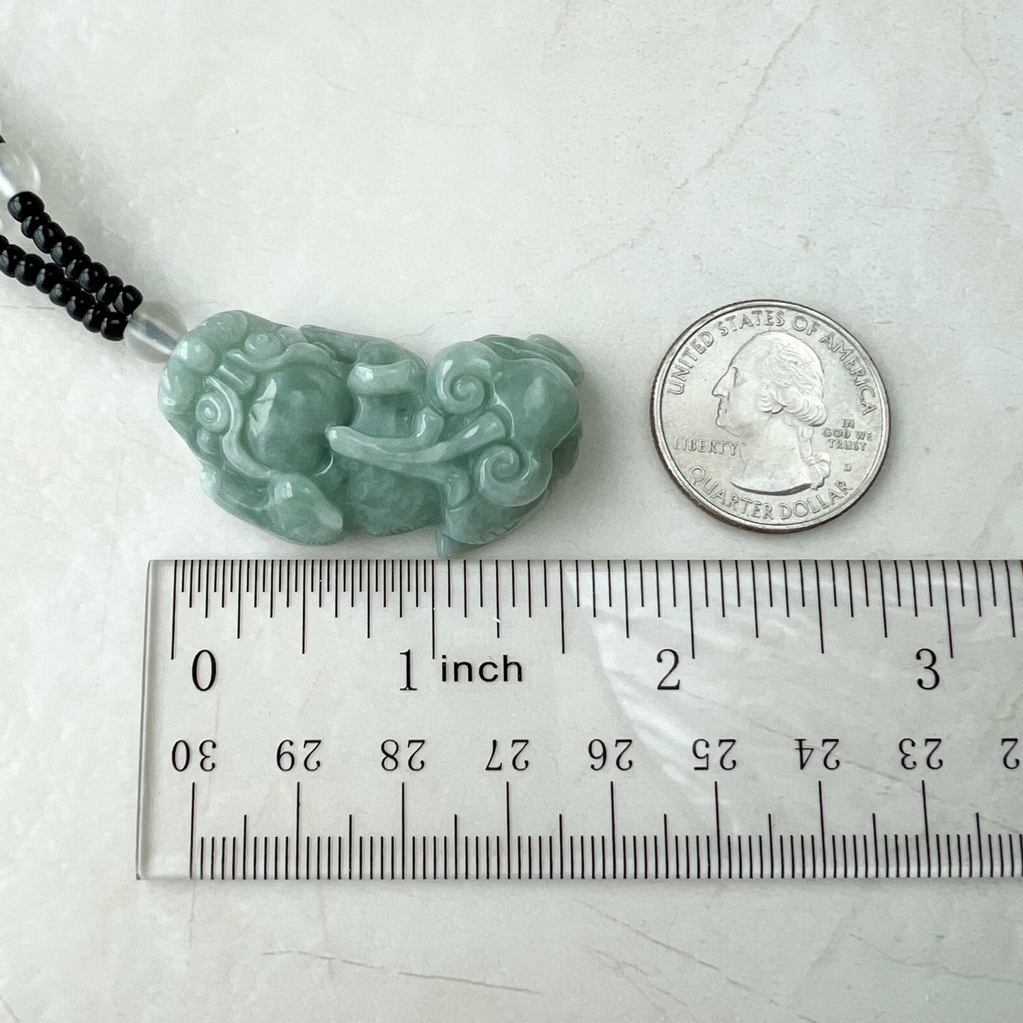 Green Jadeite Jade Dragon Pixiu Pi Xiu, Han Tu, Dragon Chinese Carved Pendant, YJ-1221-0268500 - AriaDesignCollection