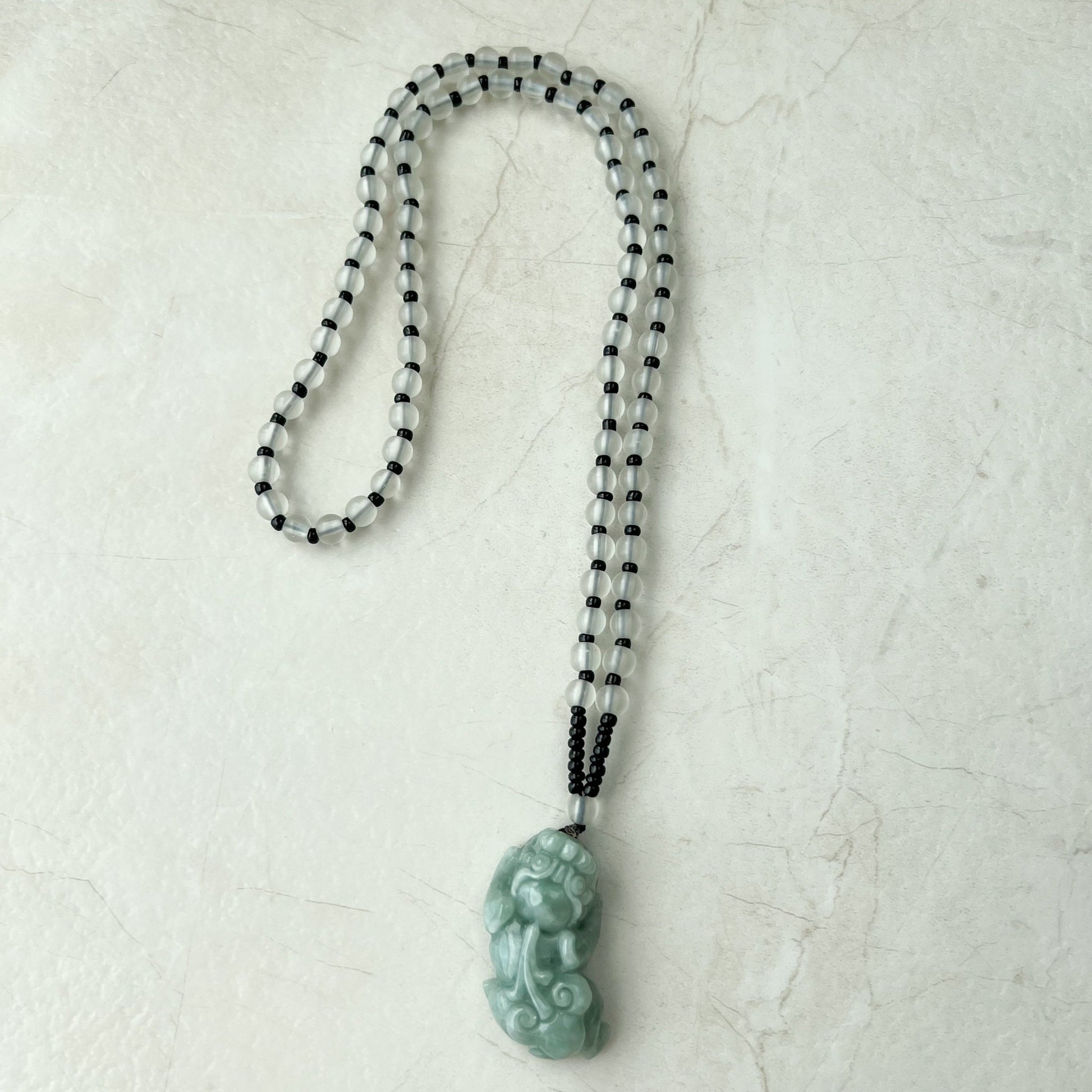 Green Jadeite Jade Dragon Pixiu Pi Xiu, Han Tu, Dragon Chinese Carved Pendant, YJ-1221-0268500 - AriaDesignCollection