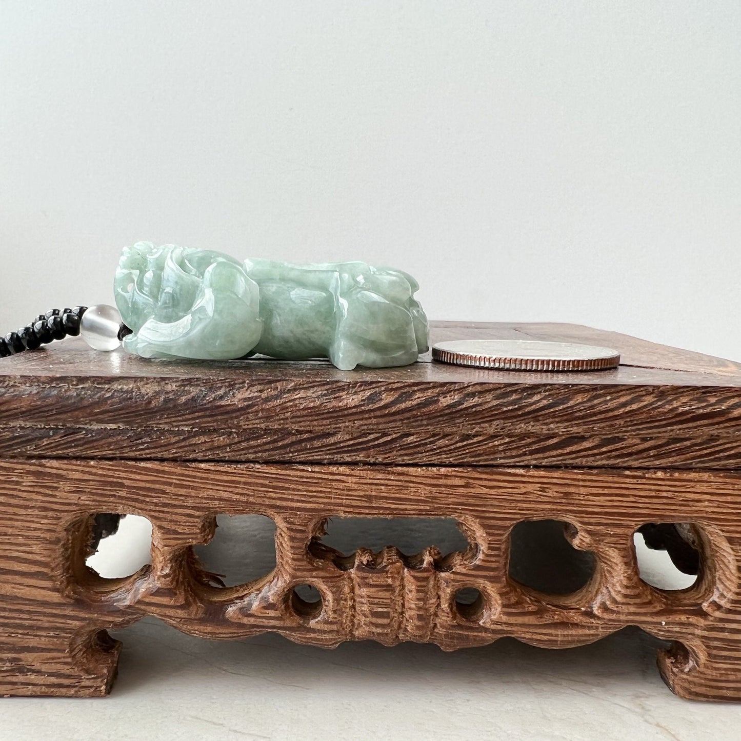 Green Jadeite Jade Dragon Pixiu Pi Xiu, Han Tu, Dragon Chinese Carved Pendant, YJ-1221-0268500 - AriaDesignCollection