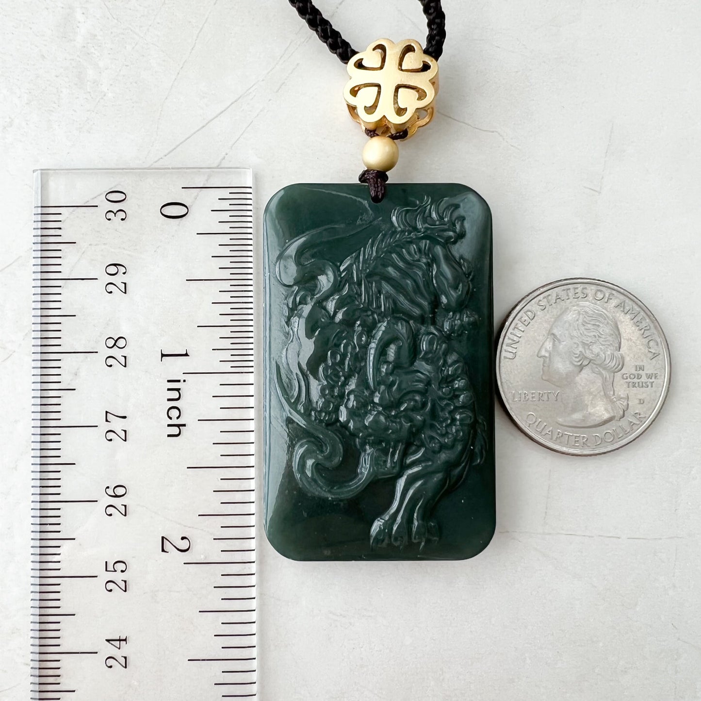 Nephrite Jade Tiger, Dark Green Jade, Chinese Zodiac Carved Pendant Necklace, NVN-1221-1646272324 - AriaDesignCollection