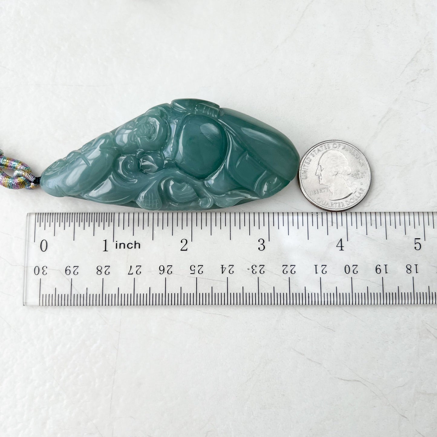 Very Large Green Jadeite Jade Happy Buddha Carved Jadeite Pendant, YJ-1221-0157015 - AriaDesignCollection