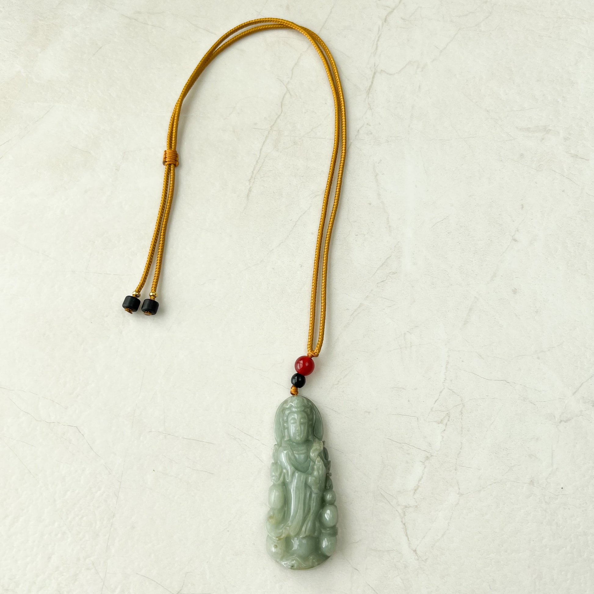 Green Jadeite Jade Guan Yin Avalokiteshvara Hand Carved Pendant Necklace, YJ-1221-0235513 - AriaDesignCollection