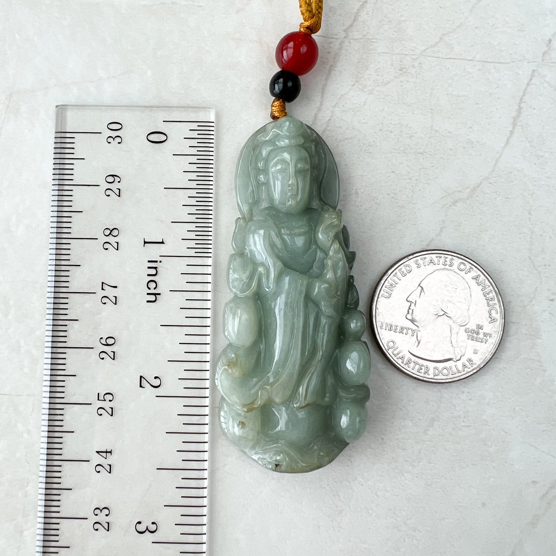 Green Jadeite Jade Guan Yin Avalokiteshvara Hand Carved Pendant Necklace, YJ-1221-0235513 - AriaDesignCollection