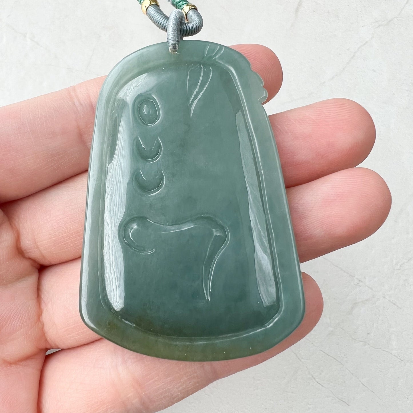 Green Jadeite Jade Guan Yin Kwan Yin Protected by Dragon Avalokitesvara Semi-Translucent Carved Pendant Necklace, YJ-1221-0210825 - AriaDesignCollection