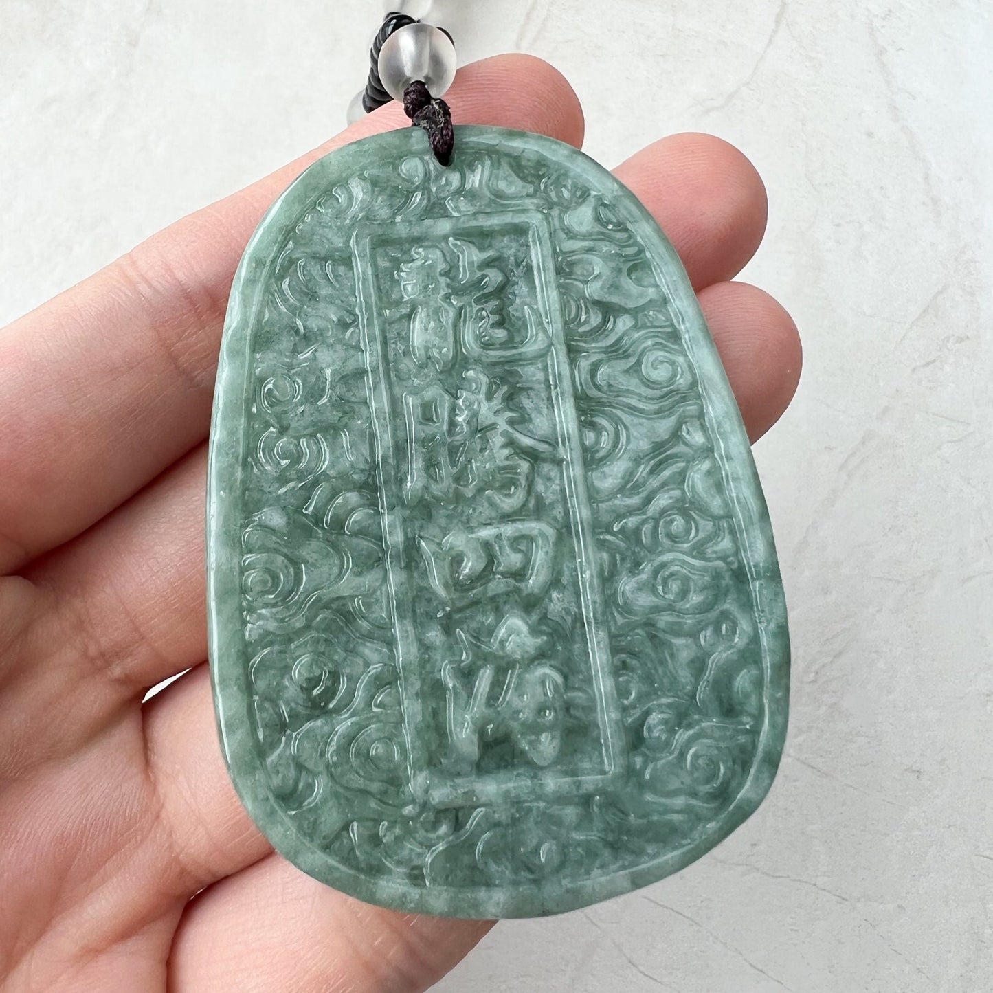 Green Jadeite Jade Dragon Chinese Zodiac Hand Carved Pendant Necklace, YJ-1221-0215654 - AriaDesignCollection