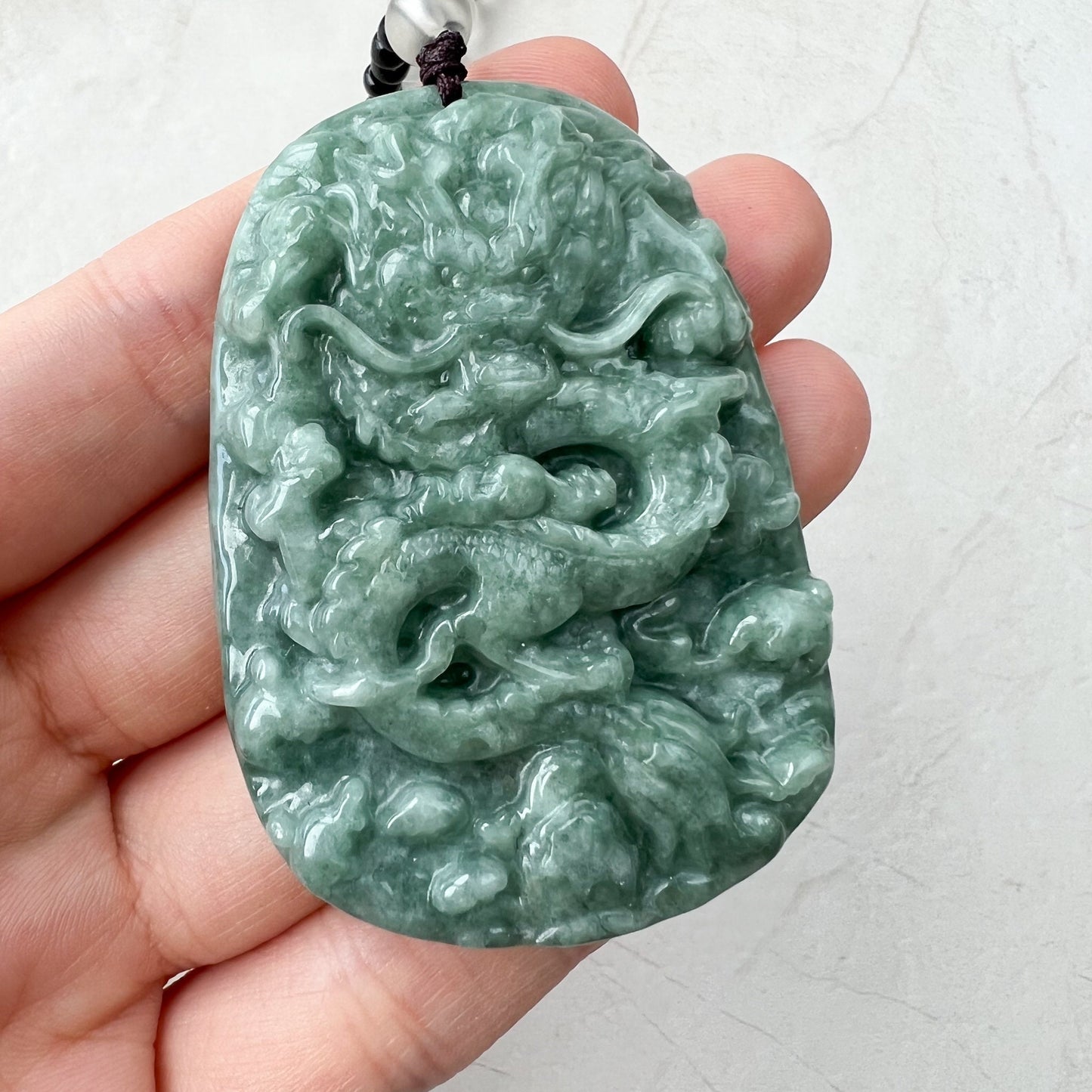 Green Jadeite Jade Dragon Chinese Zodiac Hand Carved Pendant Necklace, YJ-1221-0215654 - AriaDesignCollection