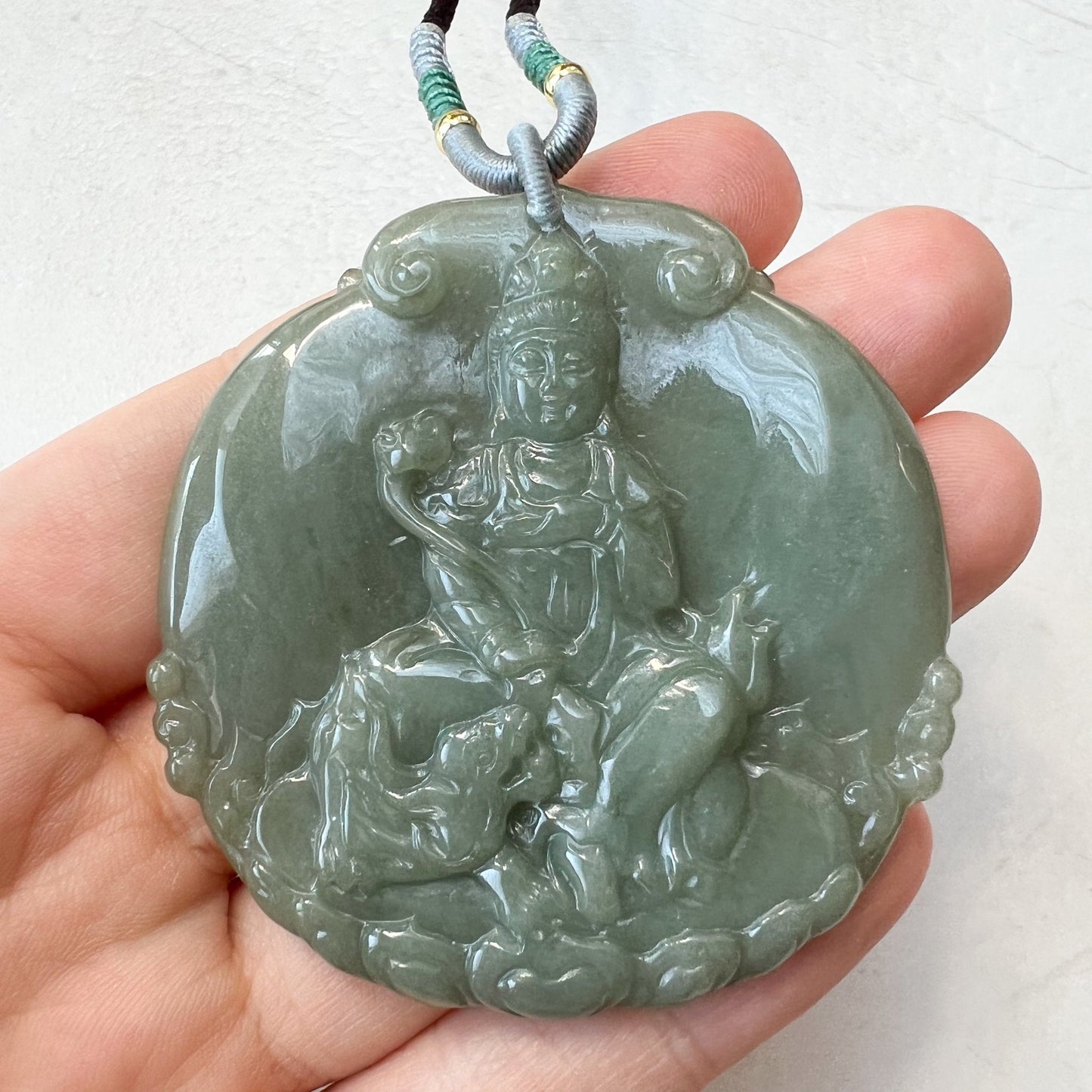 Jadeite Jade Guan Yin Avalokiteshvara Hand Carved Pendant Necklace, YJ-1221-0279050 - AriaDesignCollection