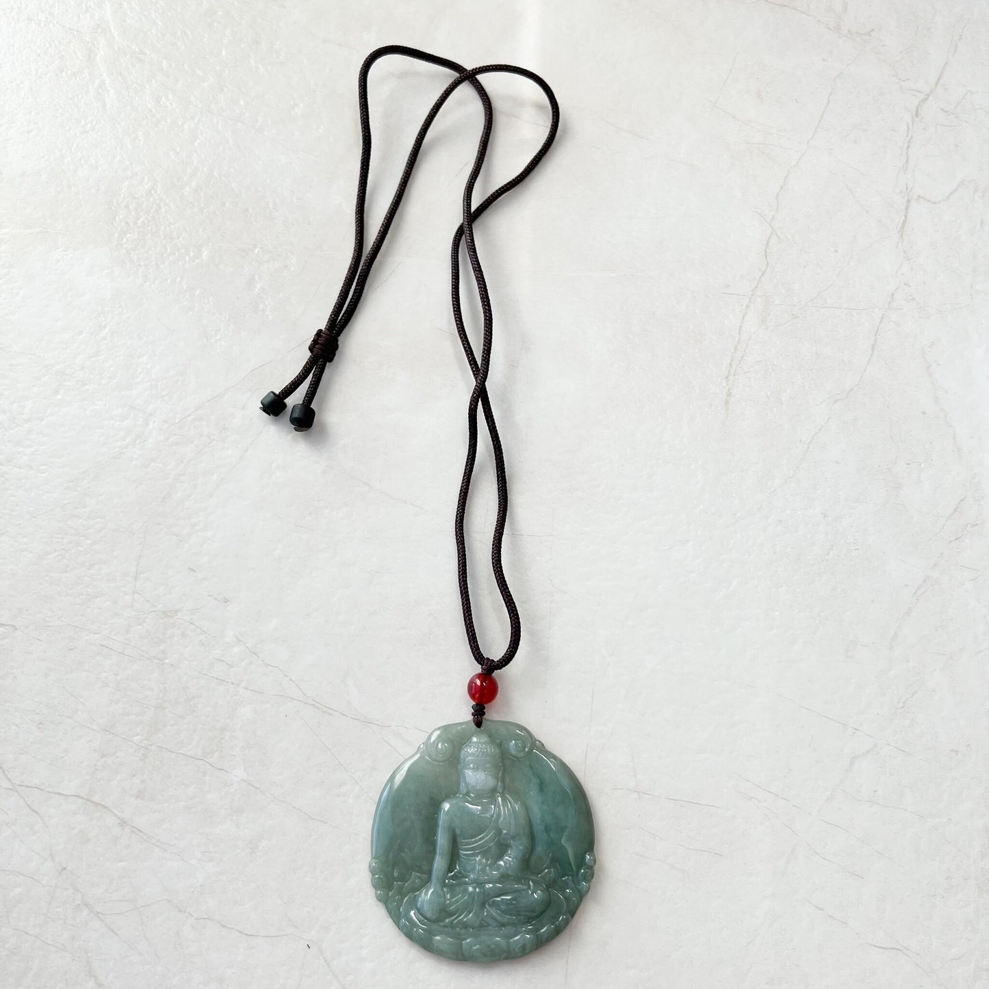 Jadeite Jade Amitabha Buddha Amita Amida Green Carved Pendant Necklace, YJ-1221-0279050 - AriaDesignCollection