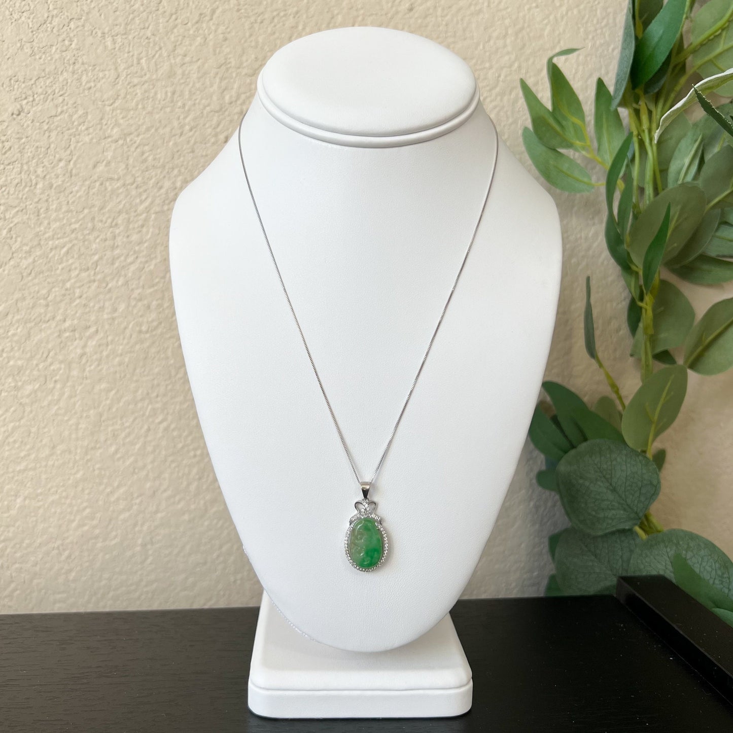 Jadeite Jade Lucky Ruyi Sterling Silver Pendant Hand Carved Necklace, ZYF-1221-1646196330 - AriaDesignCollection