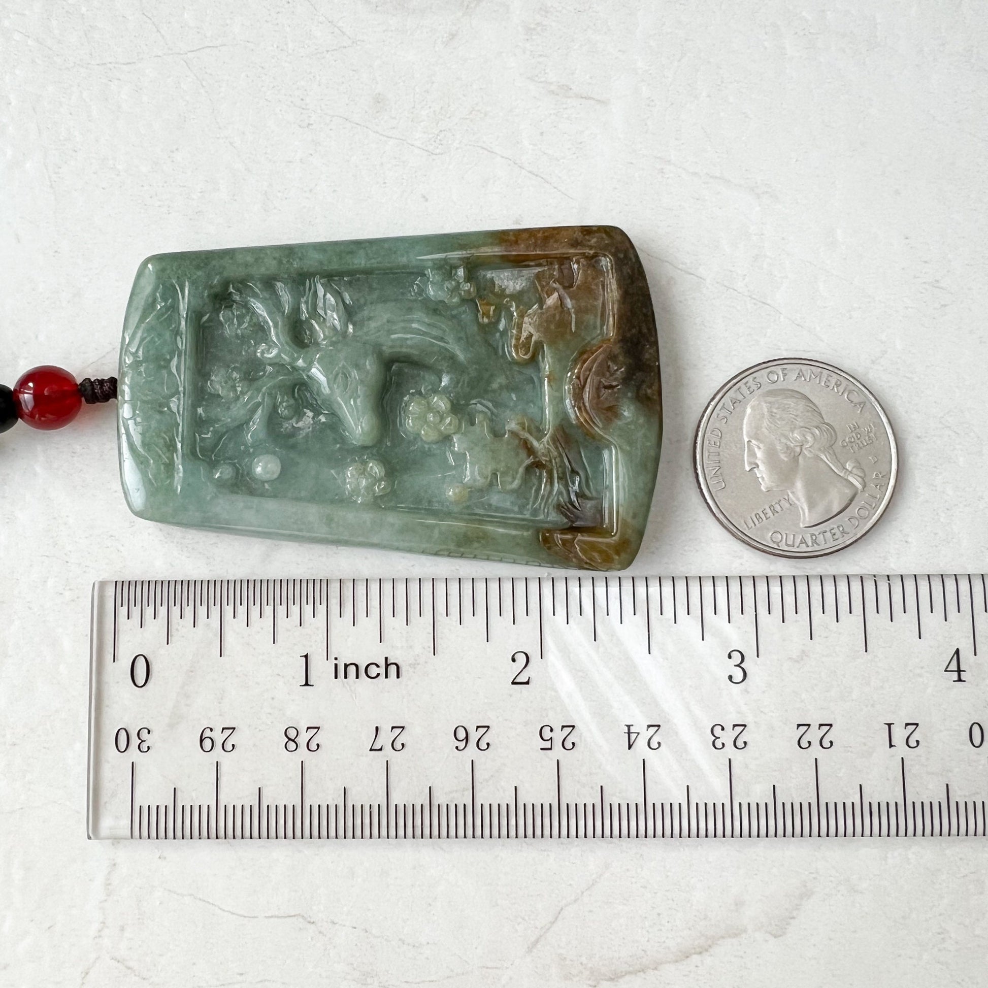 Large Jadeite Jade Deer in Forest Hand Carved Pendant Necklace, YJ-1221-0235521 - AriaDesignCollection