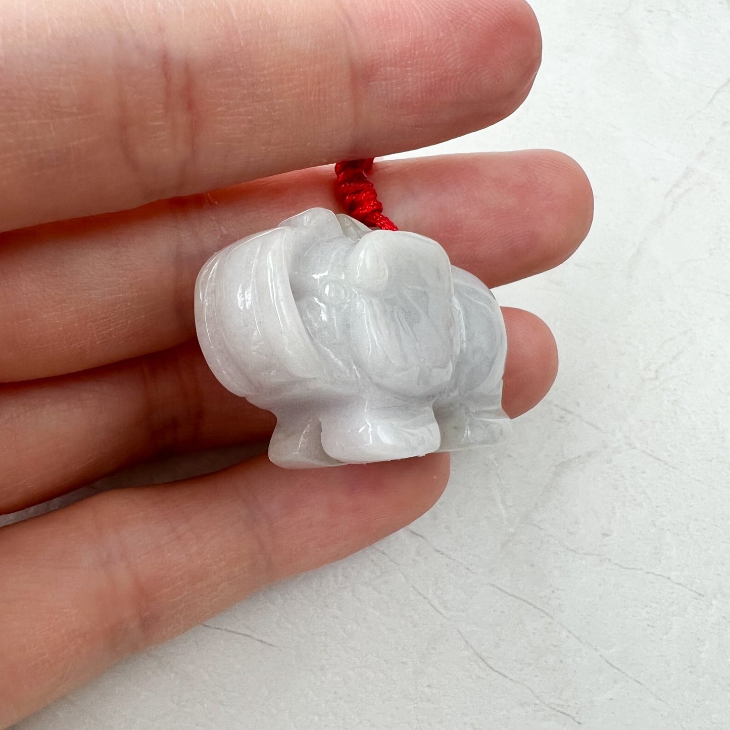 Jadeite Jade Elephant, Light White-Gray, Light Purple Carved Necklace, YW-0110-1646545346 - AriaDesignCollection