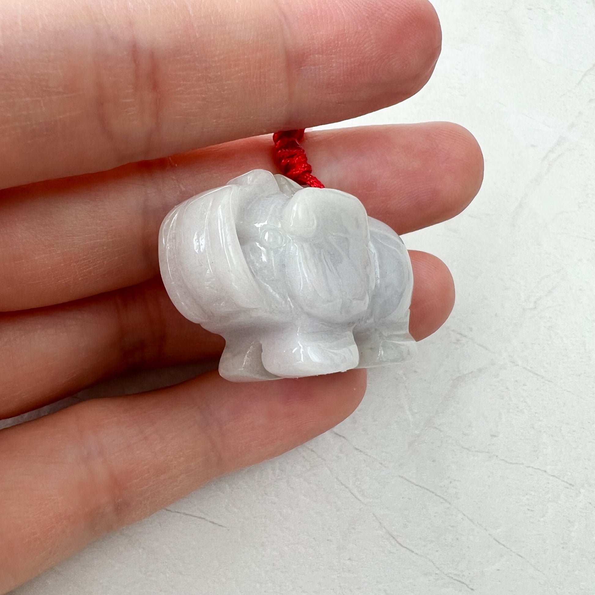 Jadeite Jade Elephant, Light White-Gray, Light Purple Carved Necklace, YW-0110-1646545346 - AriaDesignCollection