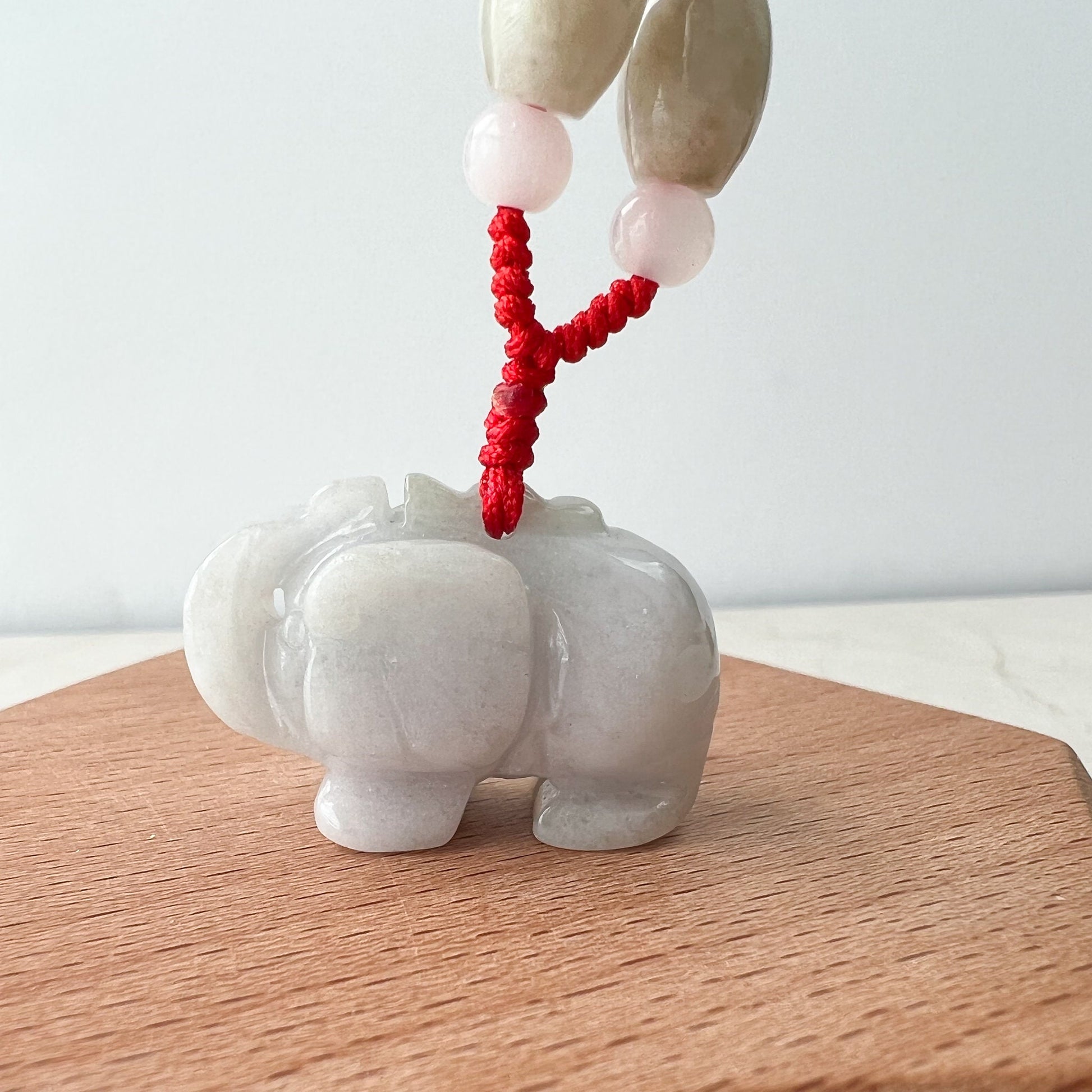 Jadeite Jade Elephant, Light White-Gray, Light Purple Carved Necklace, YW-0110-1646545346 - AriaDesignCollection