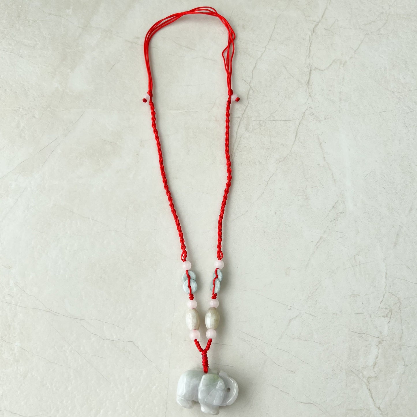 Jadeite Jade Elephant, Light White-Gray, Light Purple Carved Necklace, YW-0110-1646545346 - AriaDesignCollection