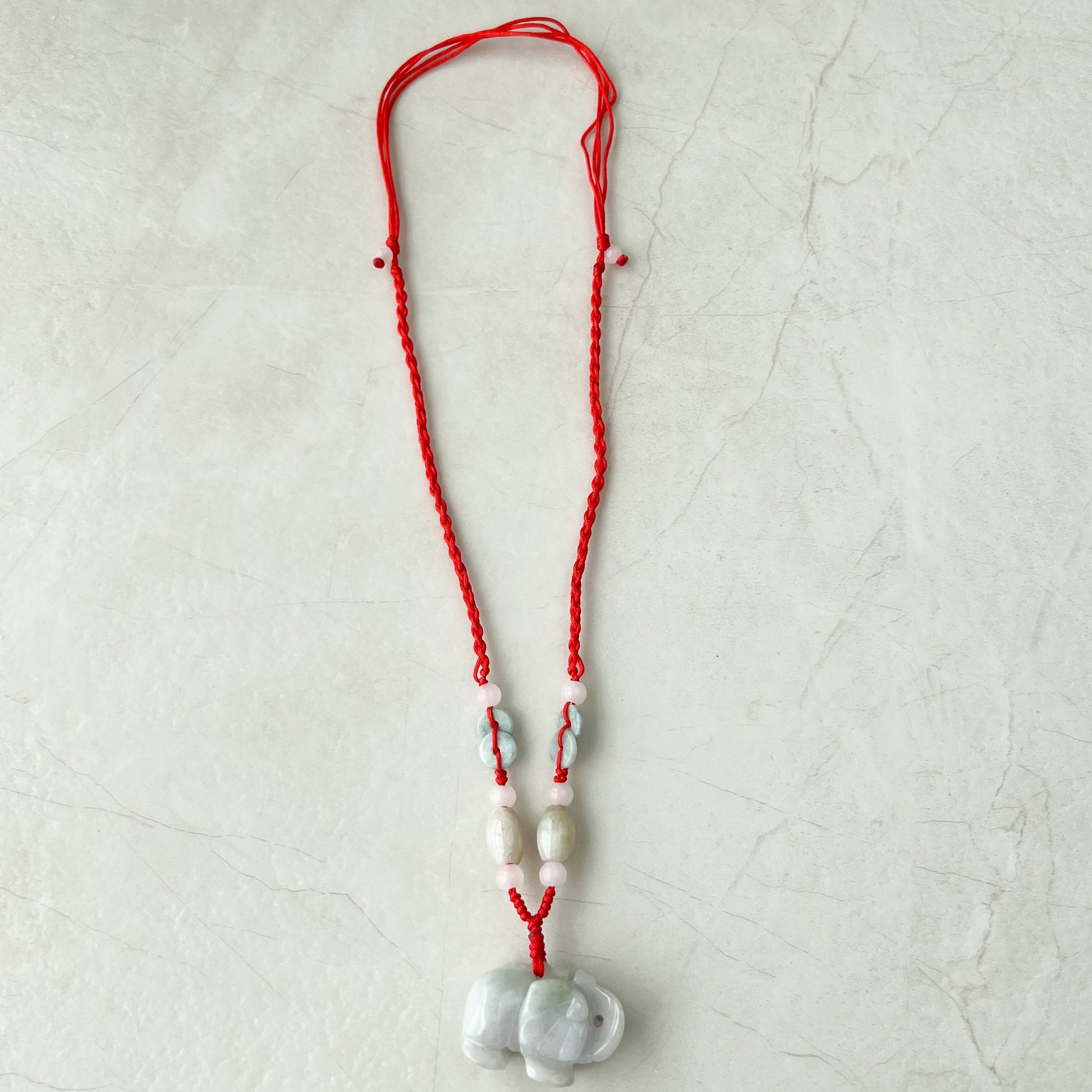 Jadeite Jade Elephant, Light White-Gray, Light Purple Carved Necklace, YW-0110-1646545346 - AriaDesignCollection