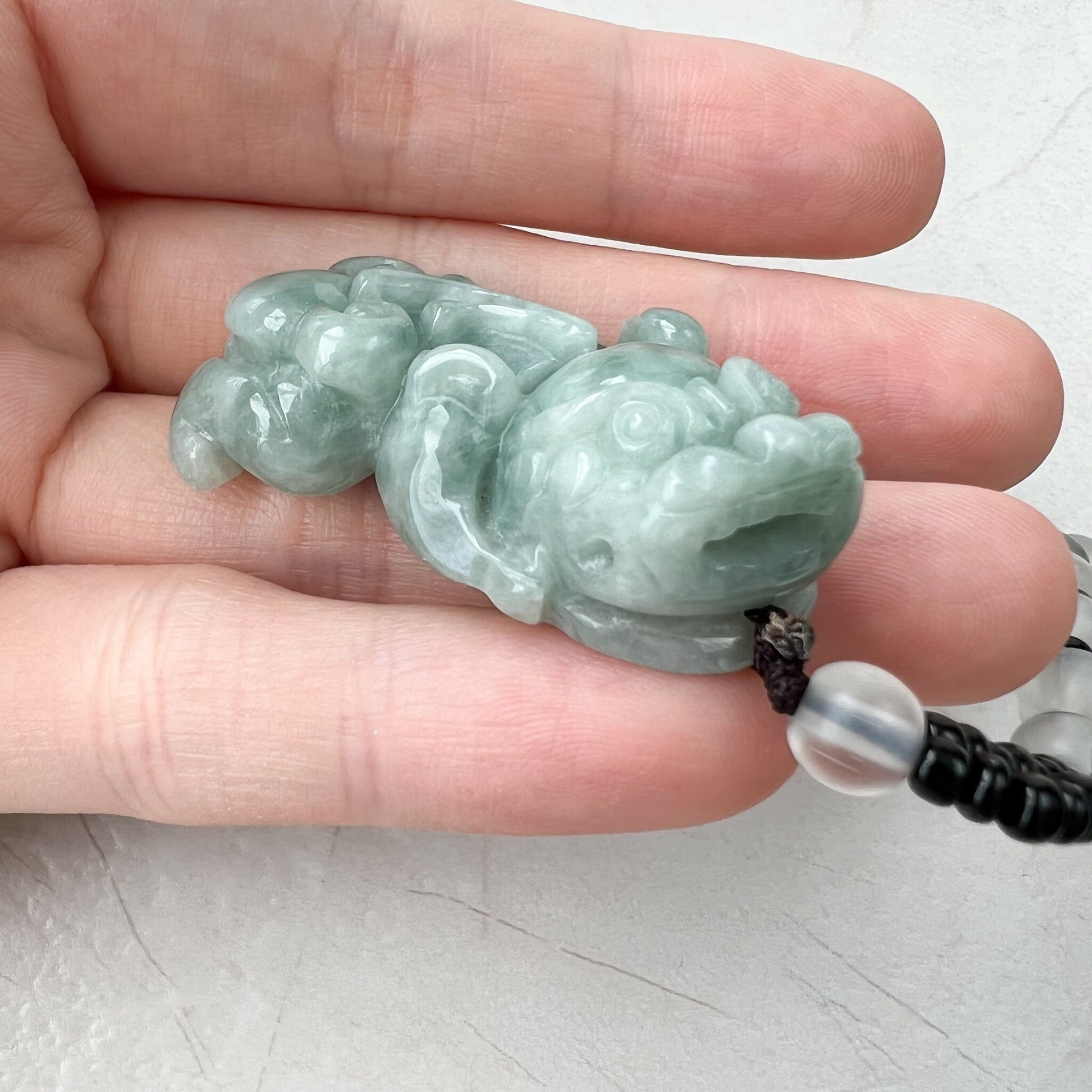 Green Jadeite Jade Dragon Pixiu Pi Xiu, Han Tu, Dragon Chinese Carved Pendant, YJ-1221-0268500 - AriaDesignCollection