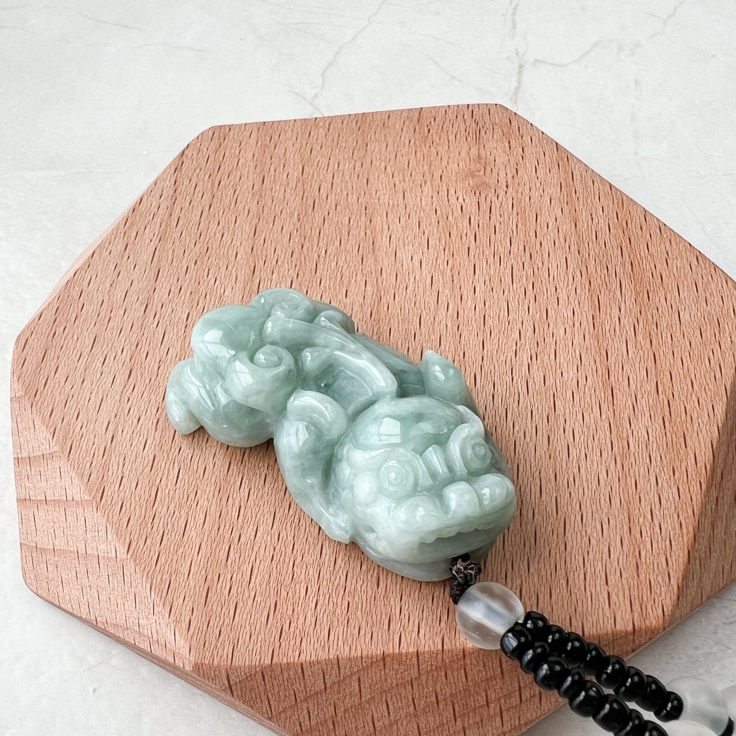 Green Jadeite Jade Dragon Pixiu Pi Xiu, Han Tu, Dragon Chinese Carved Pendant, YJ-1221-0268500 - AriaDesignCollection