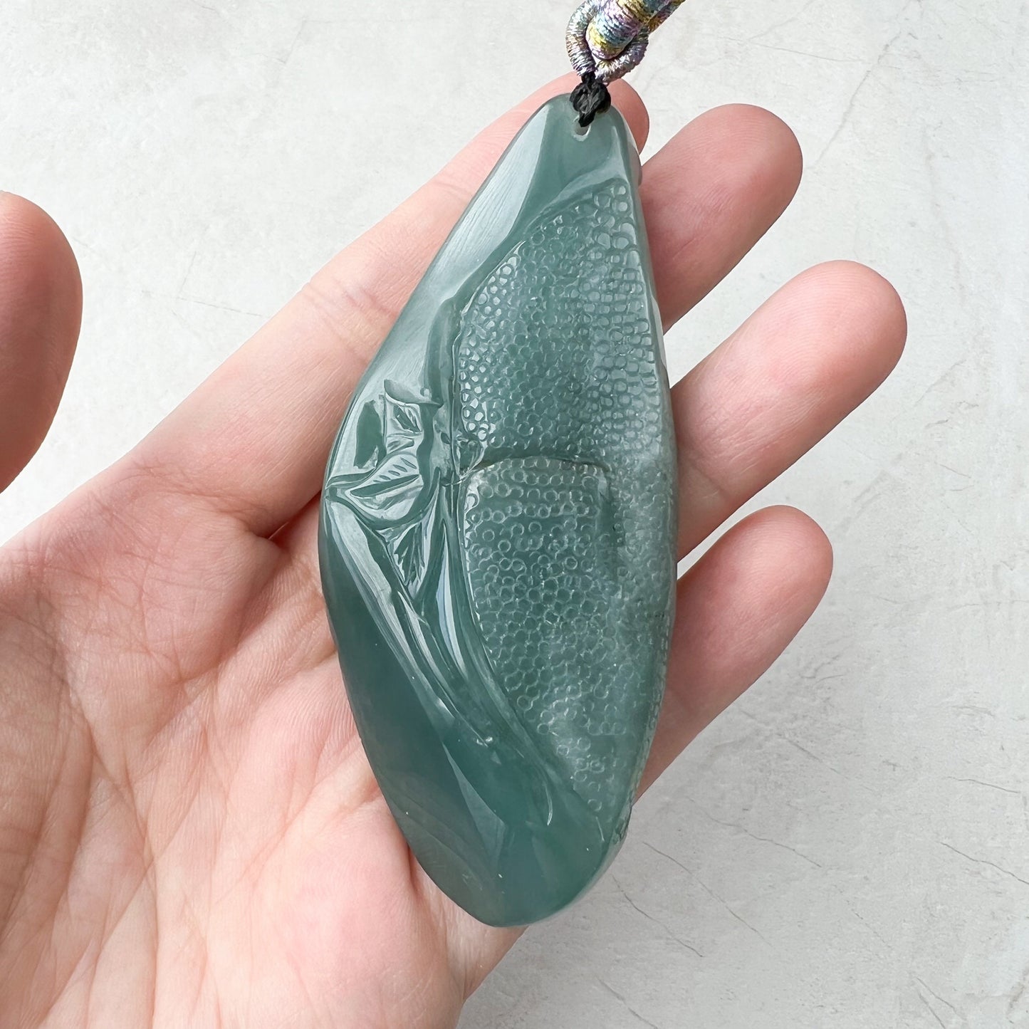 Very Large Green Jadeite Jade Happy Buddha Carved Jadeite Pendant, YJ-1221-0157015 - AriaDesignCollection