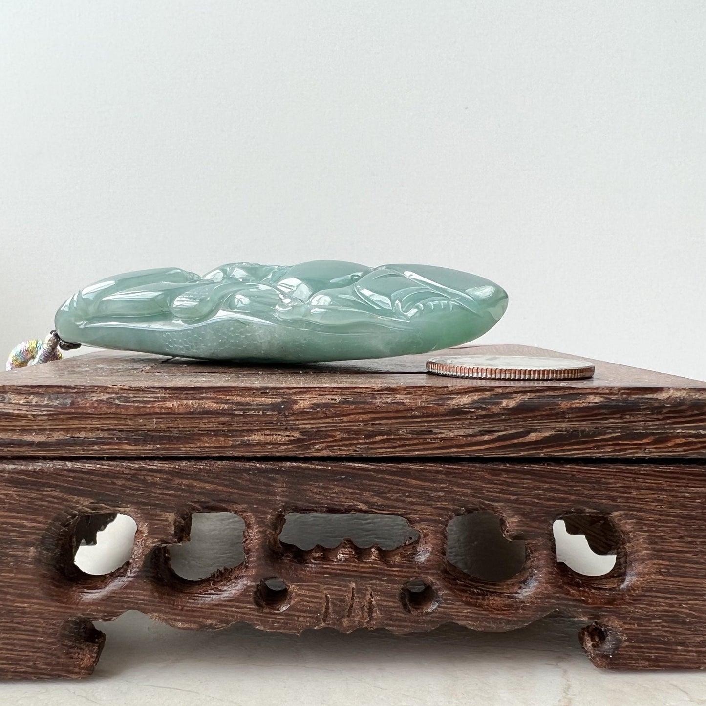 Very Large Green Jadeite Jade Happy Buddha Carved Jadeite Pendant, YJ-1221-0157015 - AriaDesignCollection