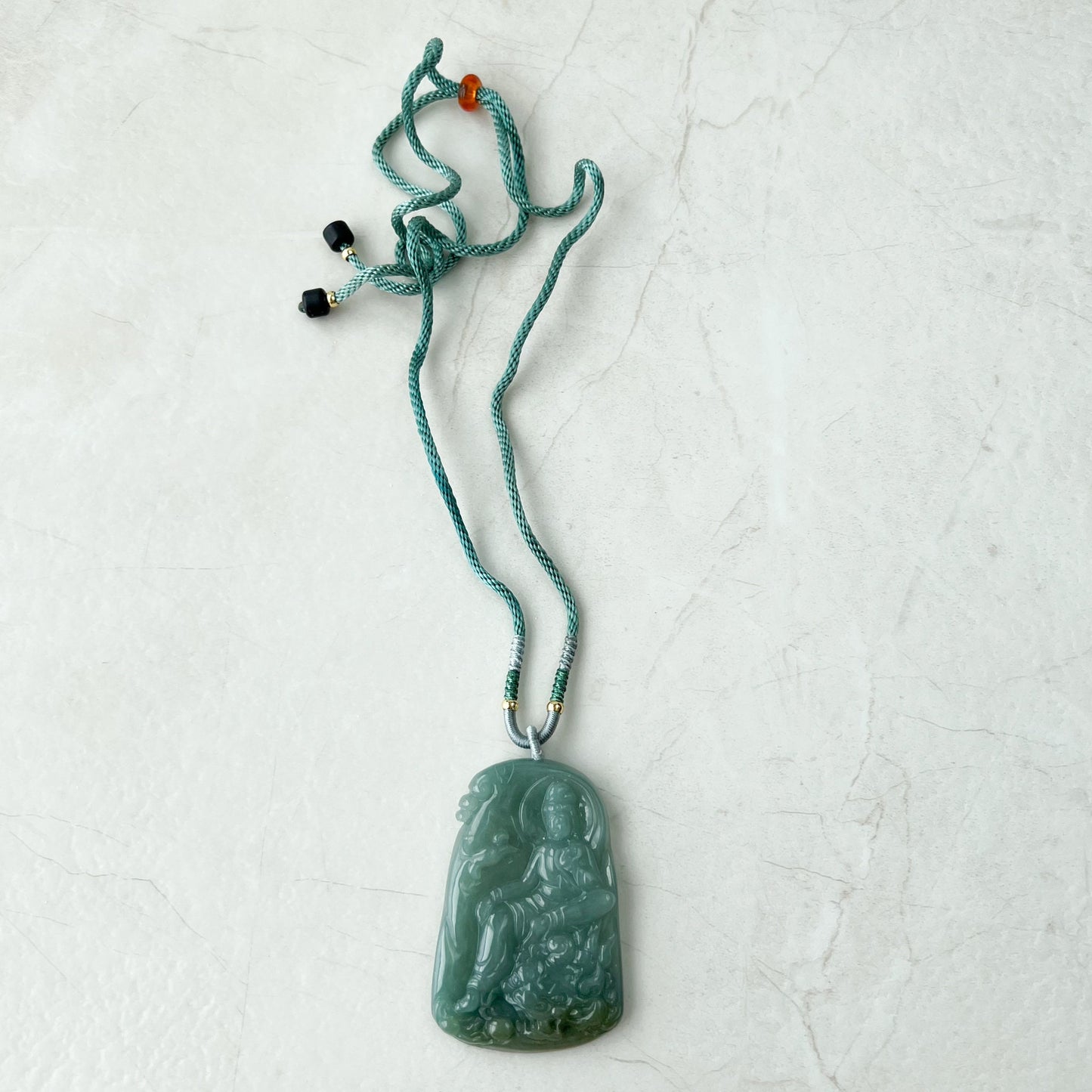 Green Jadeite Jade Guan Yin Kwan Yin Protected by Dragon Avalokitesvara Semi-Translucent Carved Pendant Necklace, YJ-1221-0210825 - AriaDesignCollection
