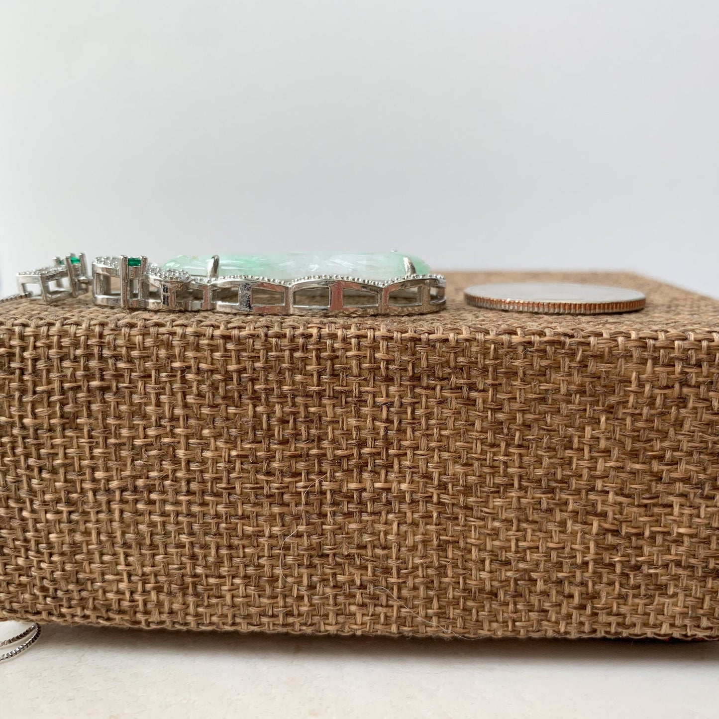 Jadeite Jade Lucky Ruyi Ru Yi, 如意, Sterling Silver Pendant Hand Carved Necklace, BJ-0621-0003439-3 - AriaDesignCollection