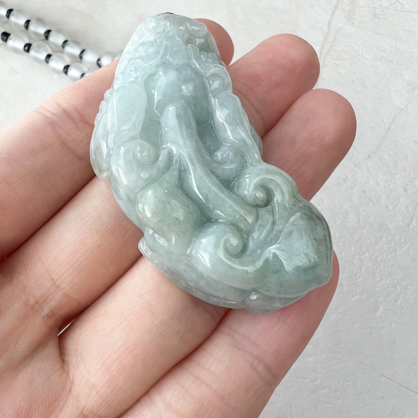 Light Green Jadeite Jade, Dragon Pixiu Pi Xiu, 貔貅, Dragon Chinese Carved Pendant, YJ-1221-0279059 - AriaDesignCollection