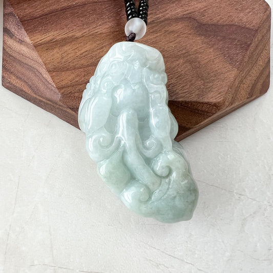 Light Green Jadeite Jade, Dragon Pixiu Pi Xiu, 貔貅, Dragon Chinese Carved Pendant, YJ-1221-0279059 - AriaDesignCollection