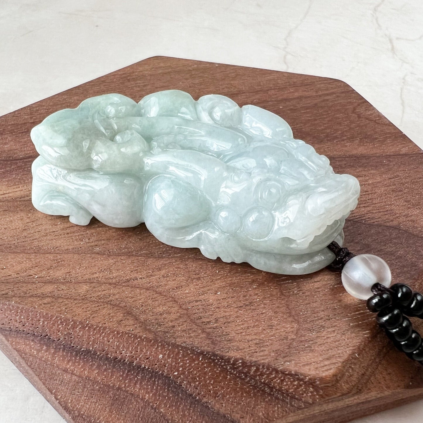 Light Green Jadeite Jade, Dragon Pixiu Pi Xiu, 貔貅, Dragon Chinese Carved Pendant, YJ-1221-0279059 - AriaDesignCollection