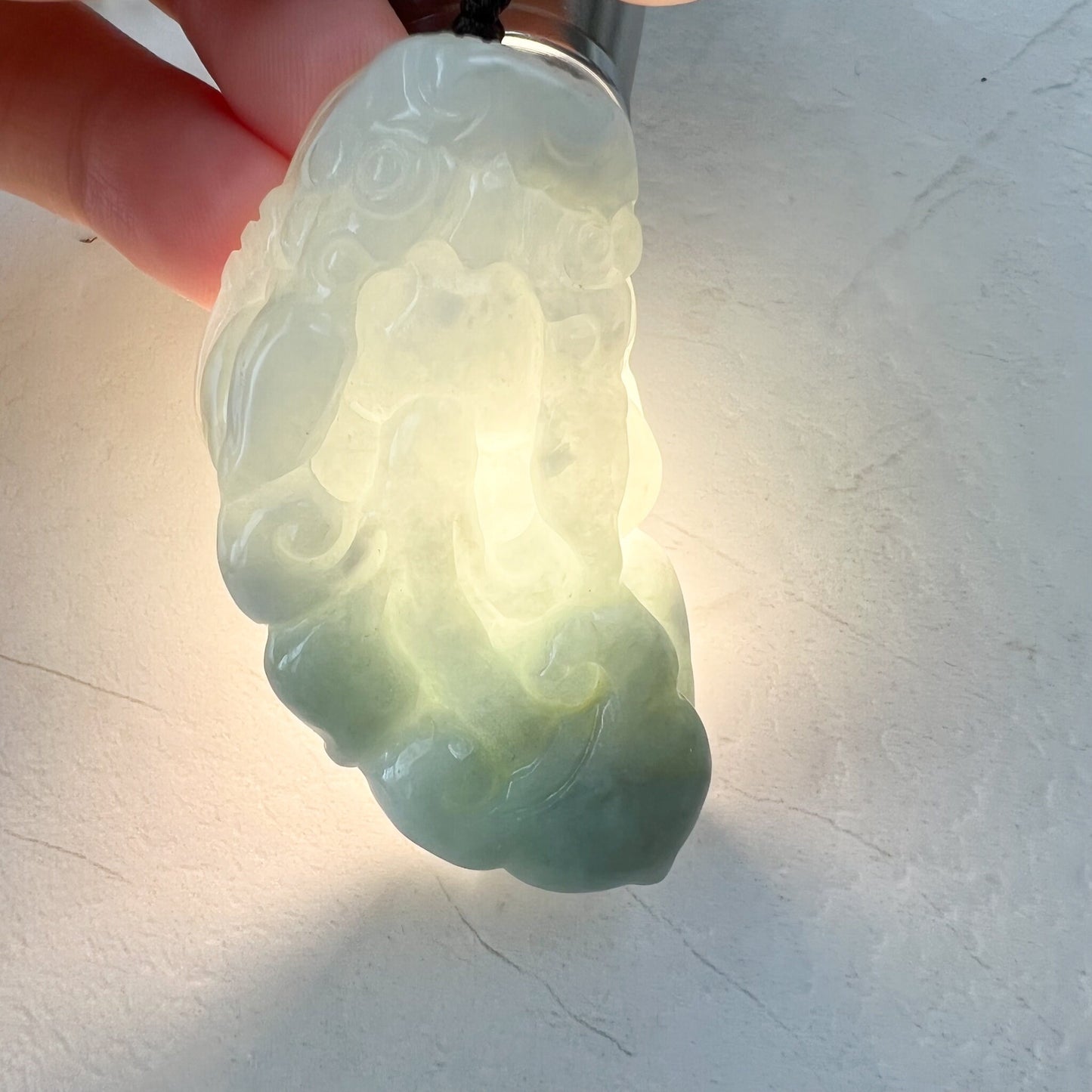 Light Green Jadeite Jade, Dragon Pixiu Pi Xiu, 貔貅, Dragon Chinese Carved Pendant, YJ-1221-0279059 - AriaDesignCollection