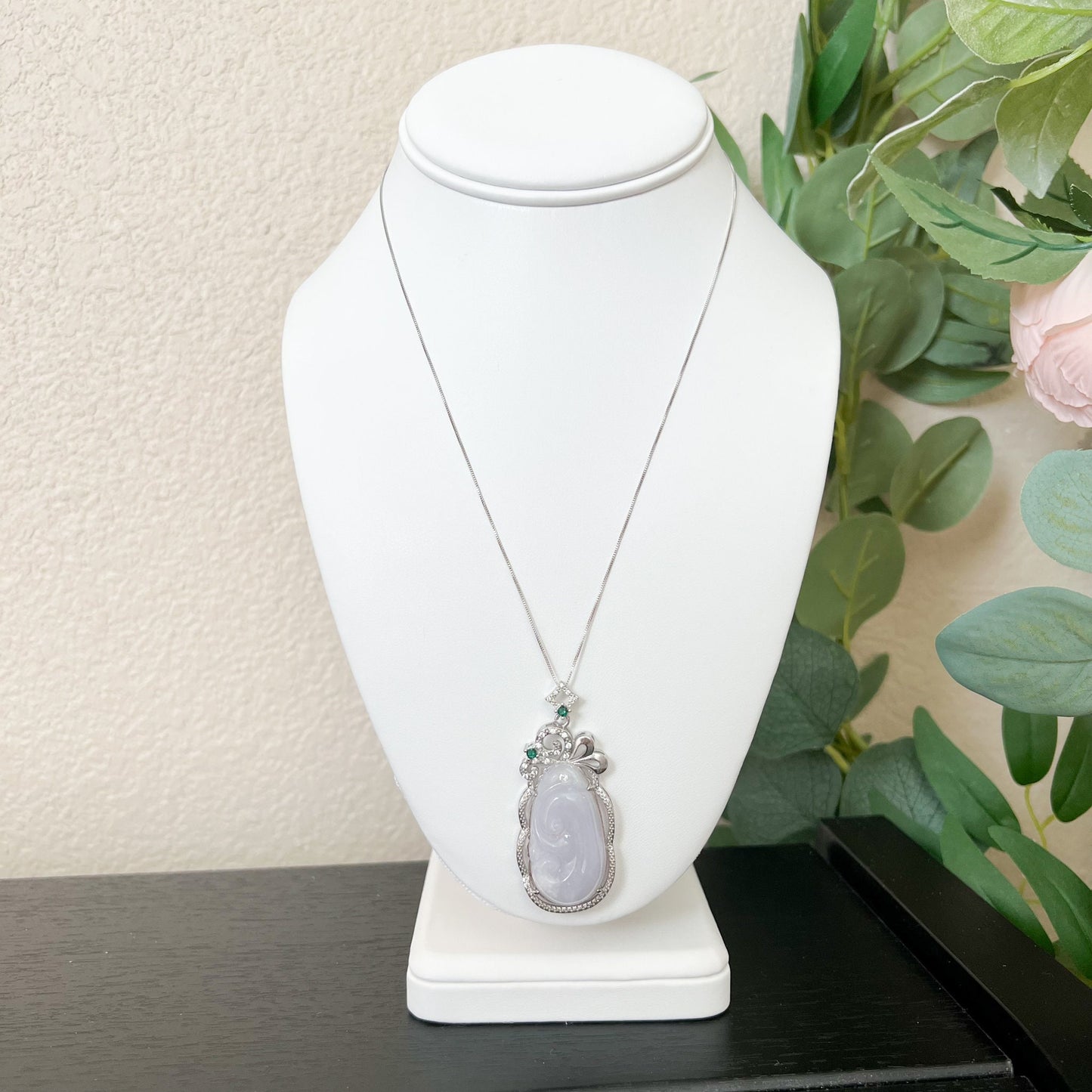 Light Purple Jadeite Jade Ruyi Ru Yi, 如意, Sterling Silver Pendant Necklace, BJ-0621-1647814597 - AriaDesignCollection