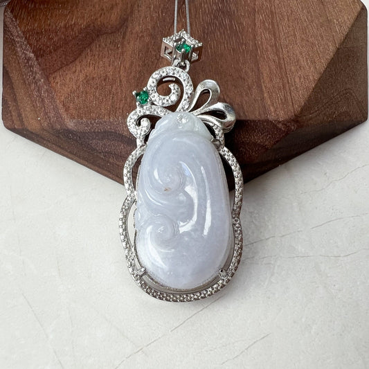 Light Purple Jadeite Jade Ruyi Ru Yi, 如意, Sterling Silver Pendant Necklace, BJ-0621-1647814597 - AriaDesignCollection