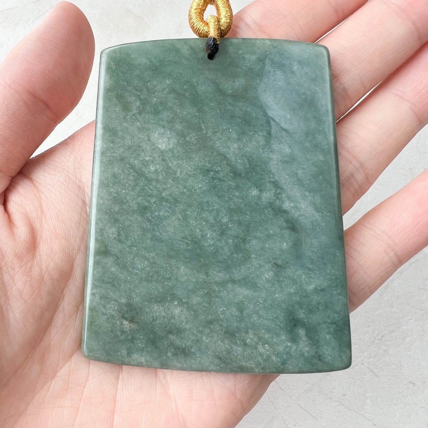 Large Green Jadeite Jade Guan Yin Kwan Yin Protected by Dragon, Avalokitesvara, Hand Carved Pendant Necklace, Quan Am, YJ-1221-0143581 - AriaDesignCollection