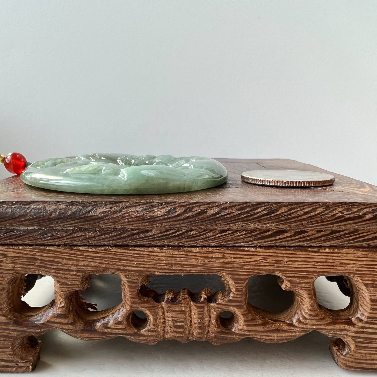 Jadeite Jade Landscape Mountain Forest River Tree, Crane, Longevity, Scenery Hand Carved Pendant Necklace, YJ-1221-0170321 - AriaDesignCollection