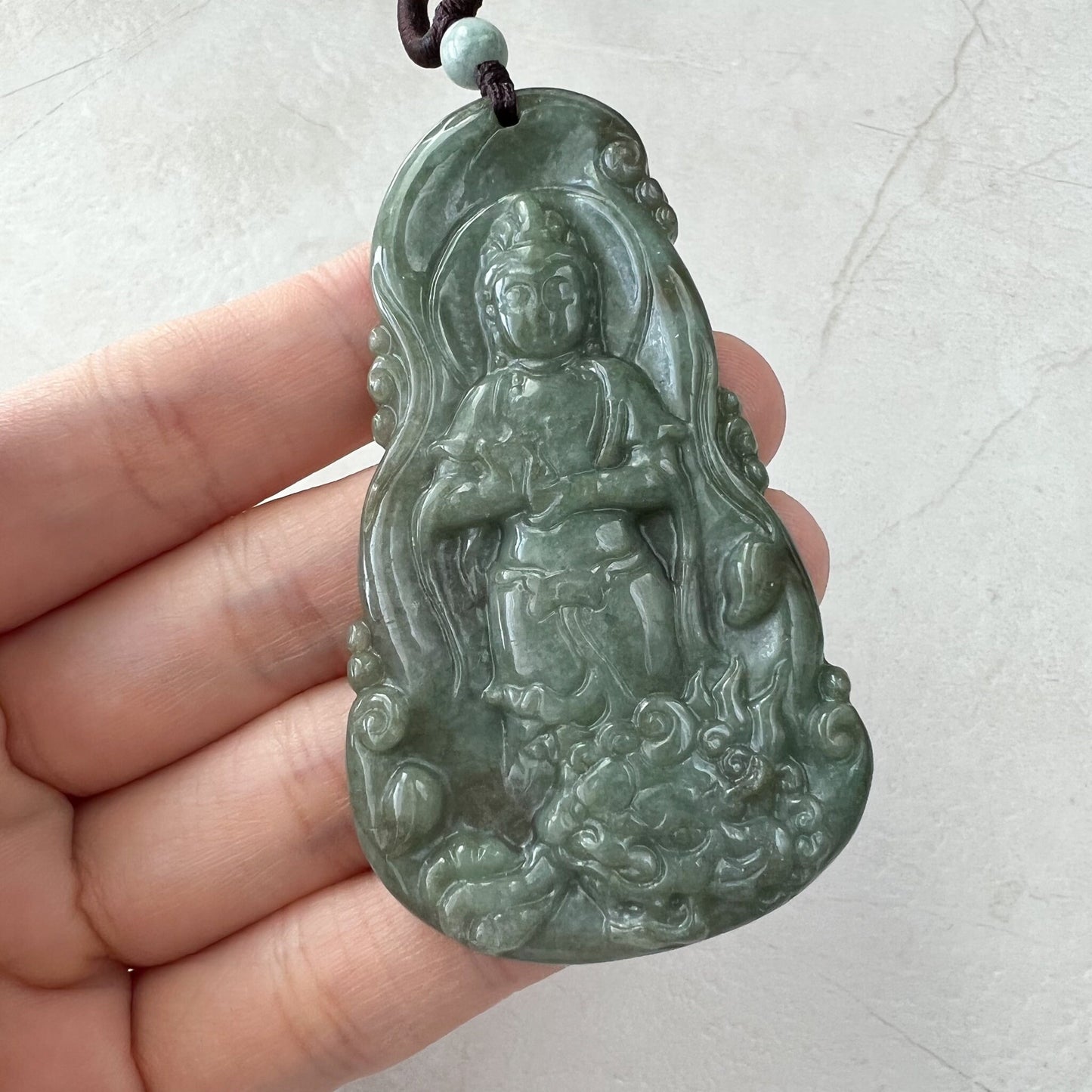 Jadeite Jade Guan Yin Avalokiteshvara and Dragon Carved Pendant Necklace, Quan Am, YJ-1221-0279115 - AriaDesignCollection
