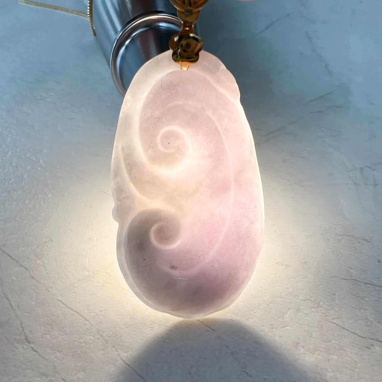 Light Purple Jadeite Jade Ruyi Ru Yi, 如意, Gold Plated Bail, Sterling Silver Necklace, CGZ-0921-1648247701 - AriaDesignCollection
