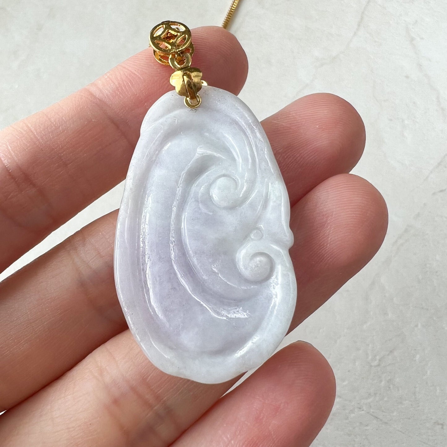 Light Purple Jadeite Jade Ruyi Ru Yi, 如意, Gold Plated Bail, Sterling Silver Necklace, CGZ-0921-1648247701 - AriaDesignCollection