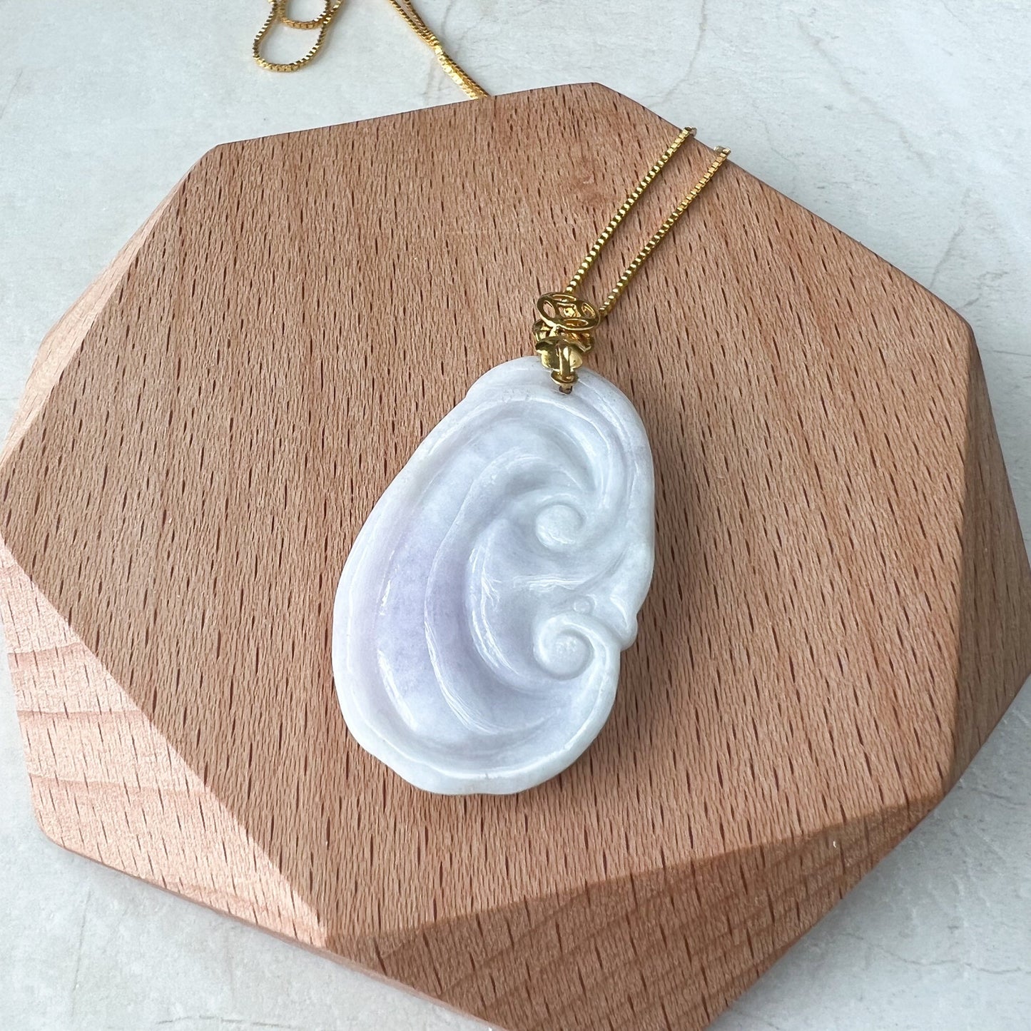 Light Purple Jadeite Jade Ruyi Ru Yi, 如意, Gold Plated Bail, Sterling Silver Necklace, CGZ-0921-1648247701 - AriaDesignCollection