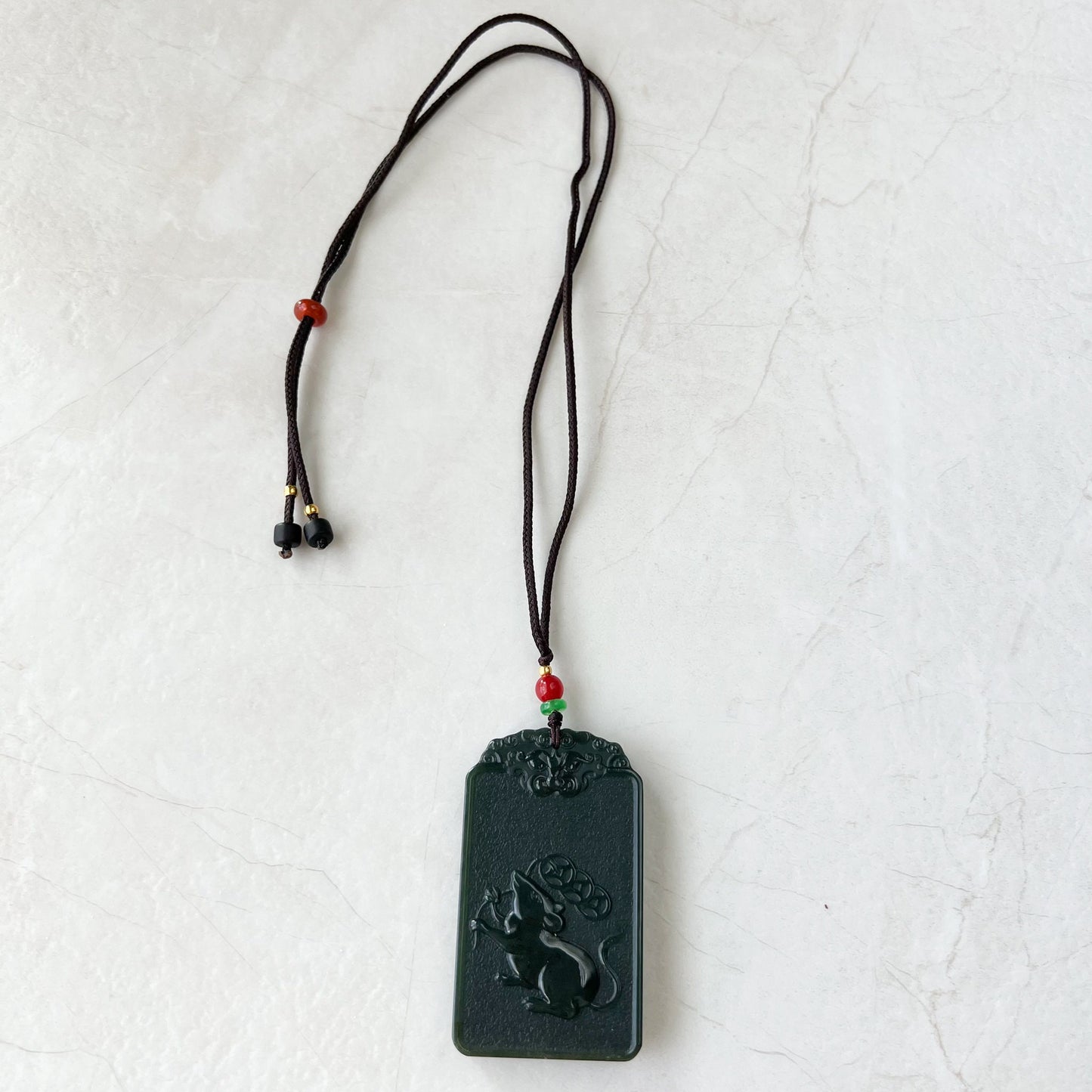 Dark Green Nephrite Jade Thousand Hand Guan Yin Necklace, Quan Am, 观音, Rat Zodiac Hand Carved Pendant, Female Buddha, RM-1221-1649436719 - AriaDesignCollection