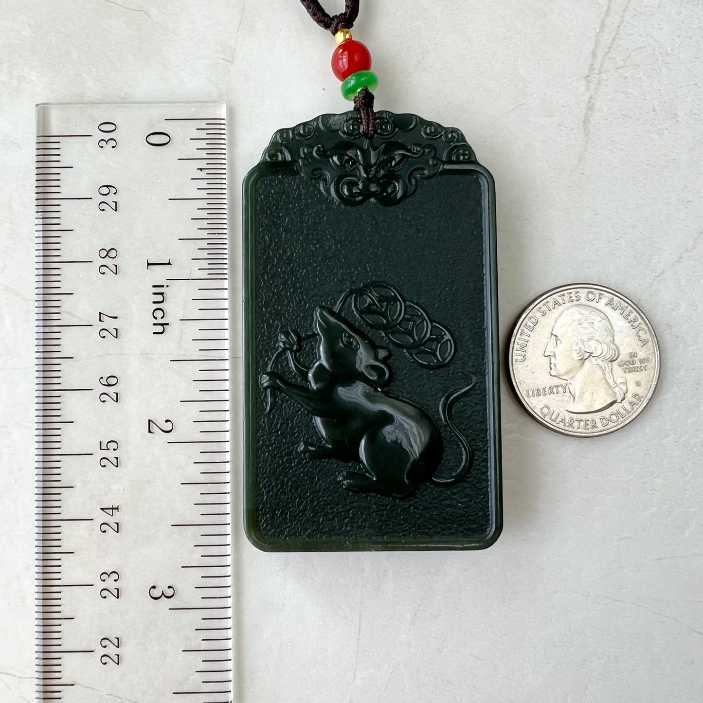 Dark Green Nephrite Jade Thousand Hand Guan Yin Necklace, Quan Am, 观音, Rat Zodiac Hand Carved Pendant, Female Buddha, RM-1221-1649436719 - AriaDesignCollection