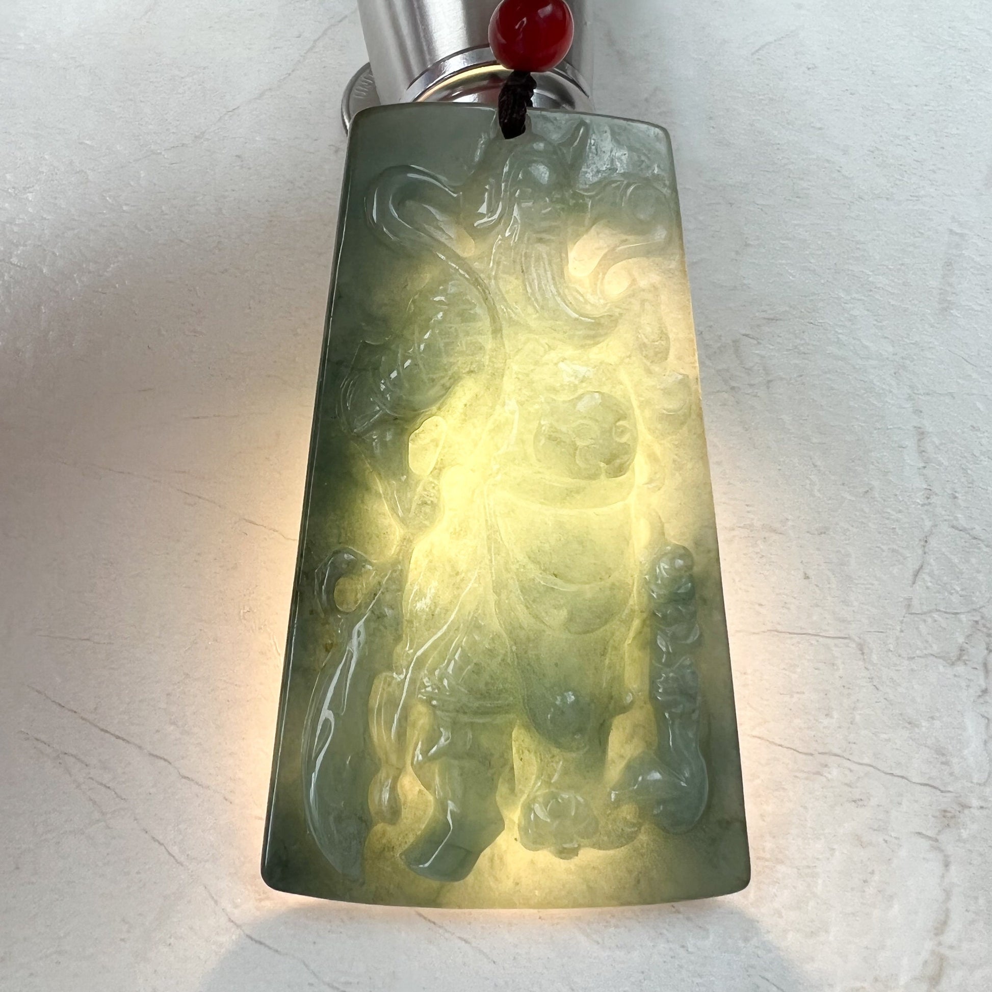 Large Green Jadeite Jade Guan Yu Guan Gong, 关羽, 关公, Carved Pendant Necklace, YJ-1221-0279103 - AriaDesignCollection