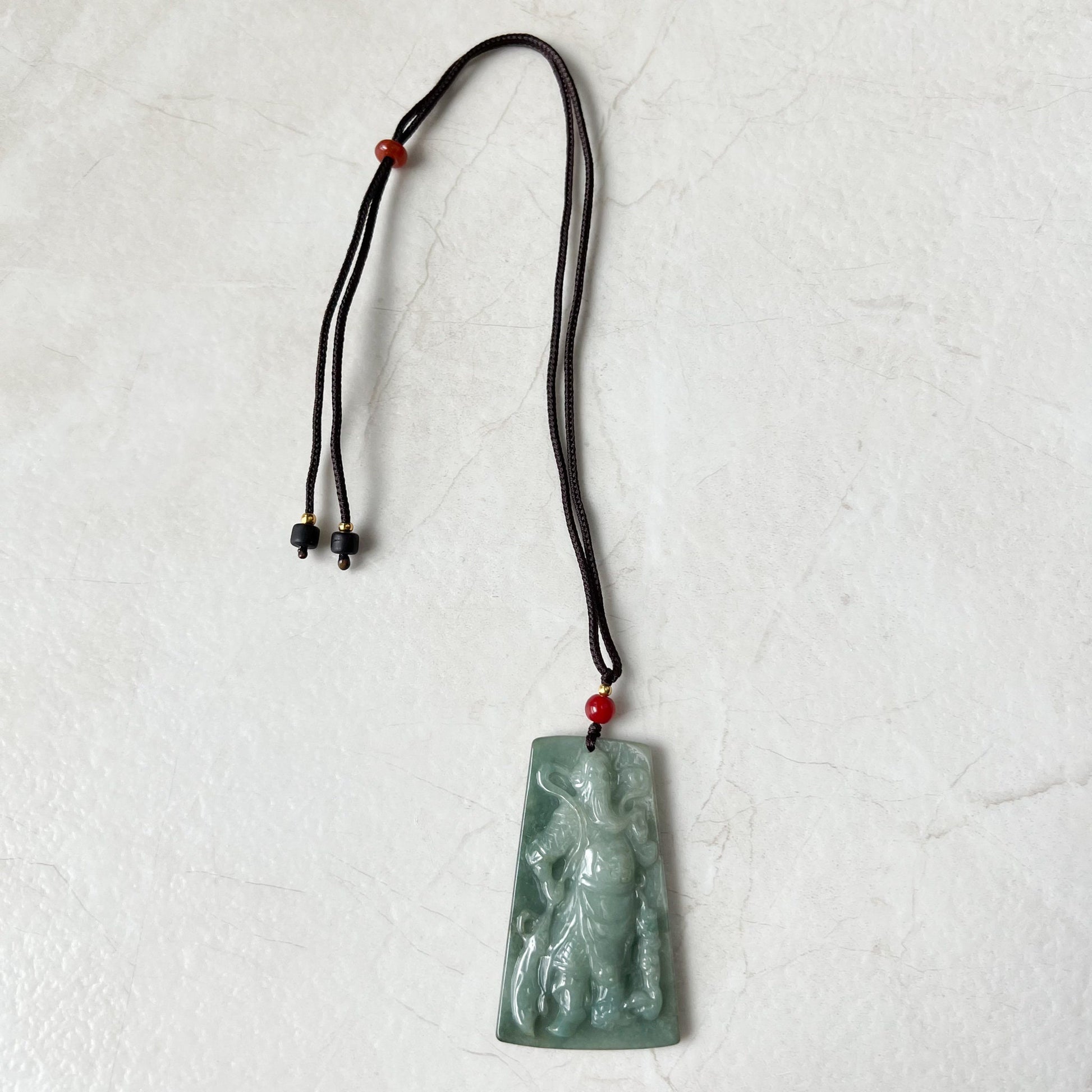 Large Green Jadeite Jade Guan Yu Guan Gong, 关羽, 关公, Carved Pendant Necklace, YJ-1221-0279103 - AriaDesignCollection