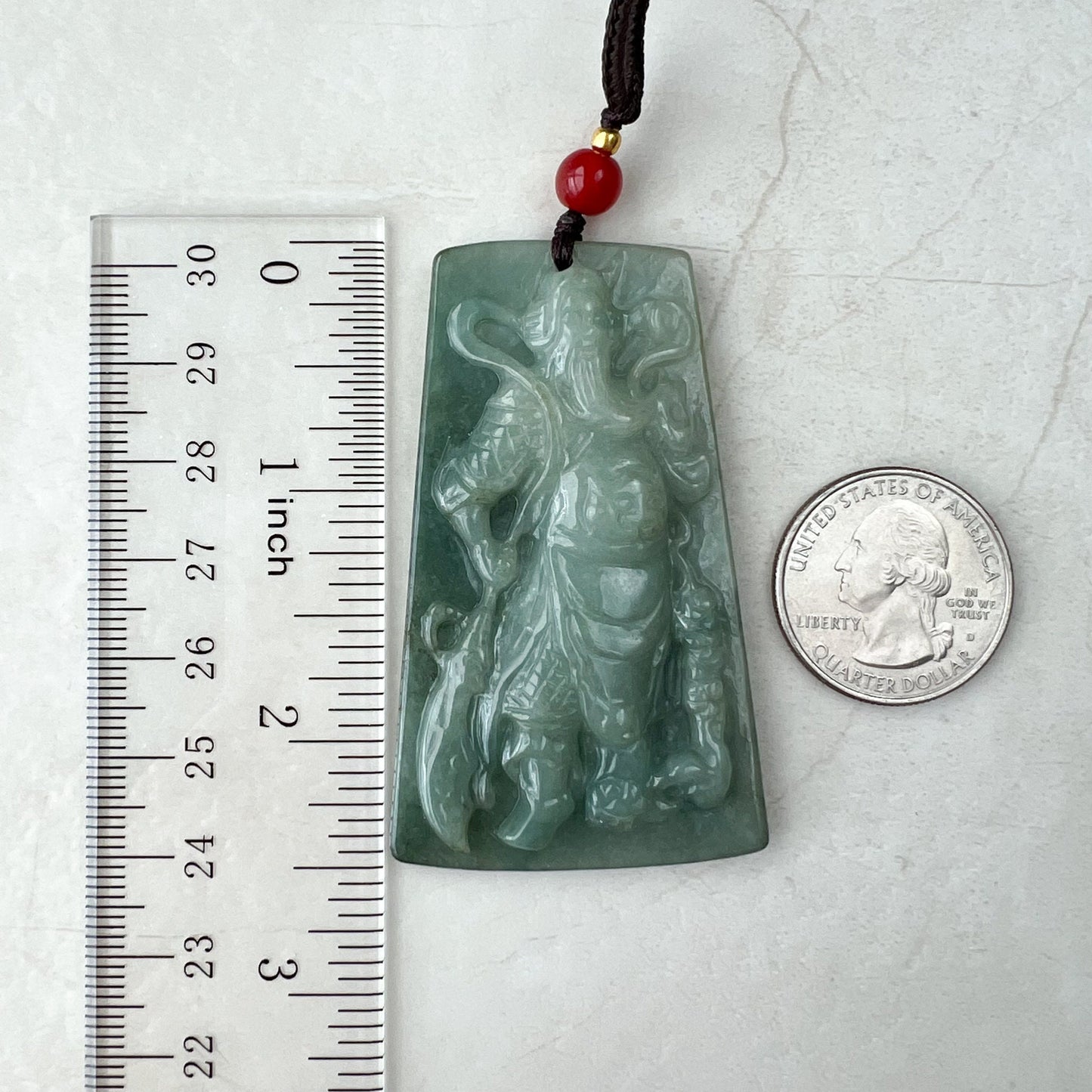 Large Green Jadeite Jade Guan Yu Guan Gong, 关羽, 关公, Carved Pendant Necklace, YJ-1221-0279103 - AriaDesignCollection