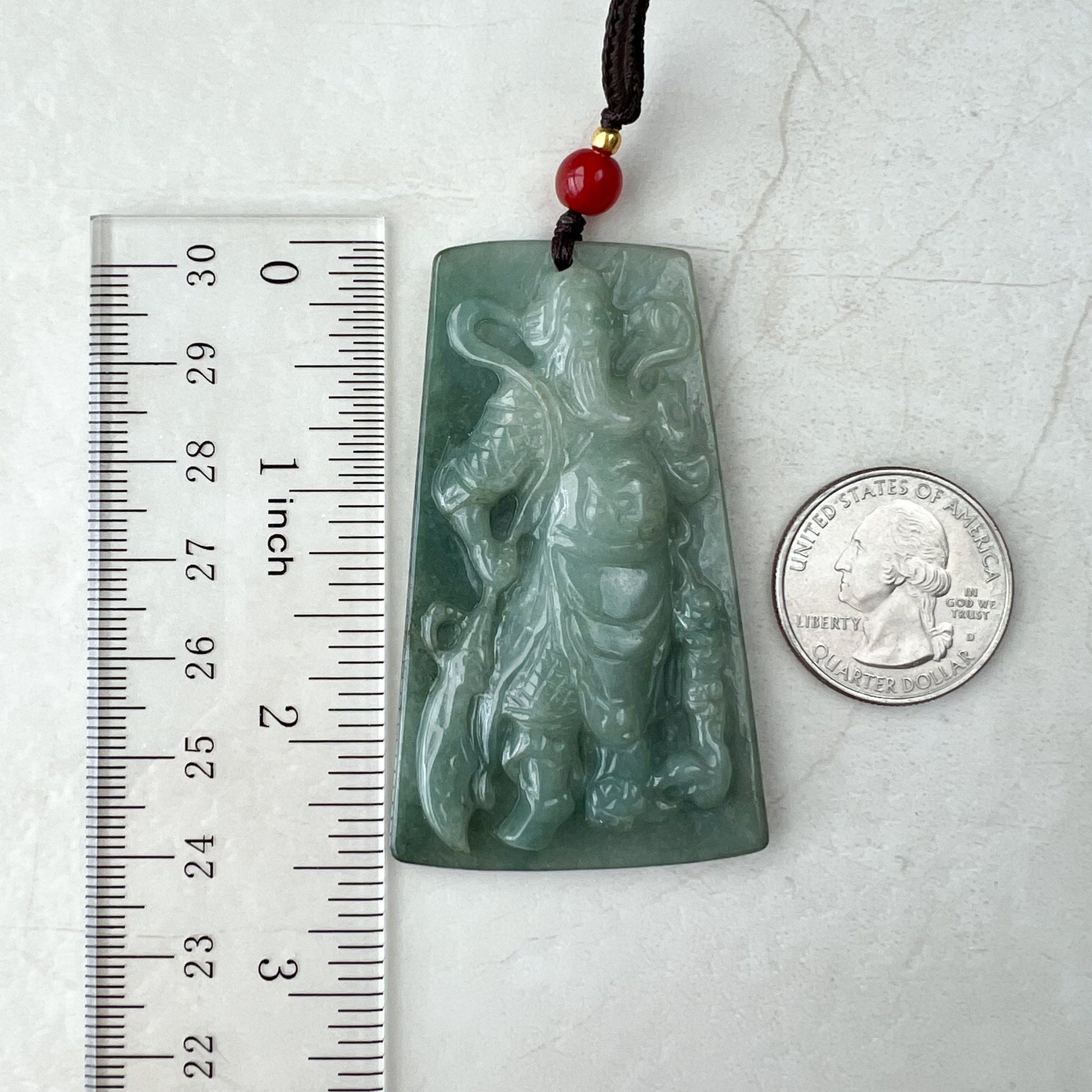 Large Green Jadeite Jade Guan Yu Guan Gong, 关羽, 关公, Carved Pendant Necklace, YJ-1221-0279103 - AriaDesignCollection